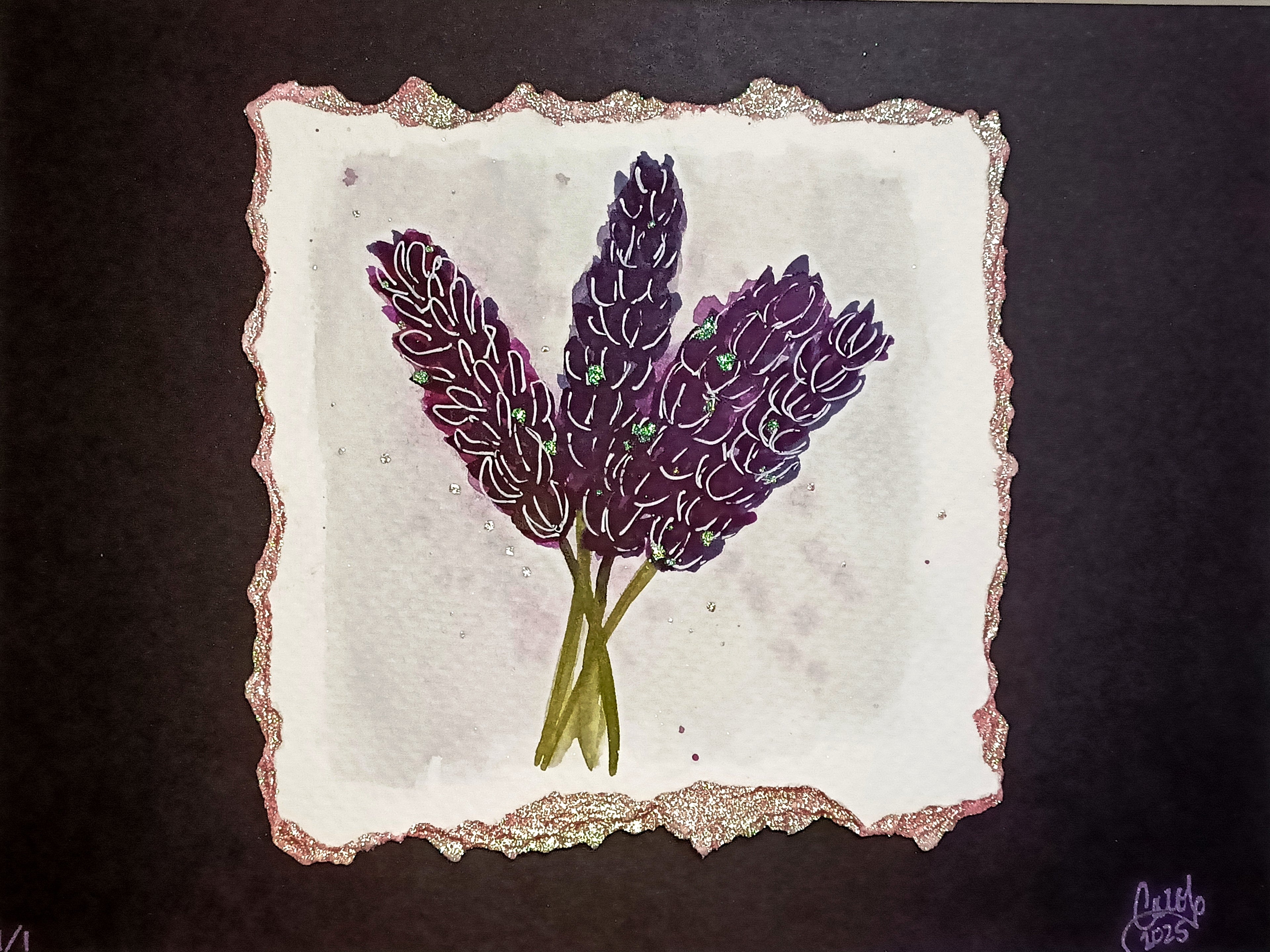 Lavender on Black - Original Watercolour Illustration