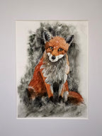 Watercolour painting Fox Version 2, matted but without a frame.