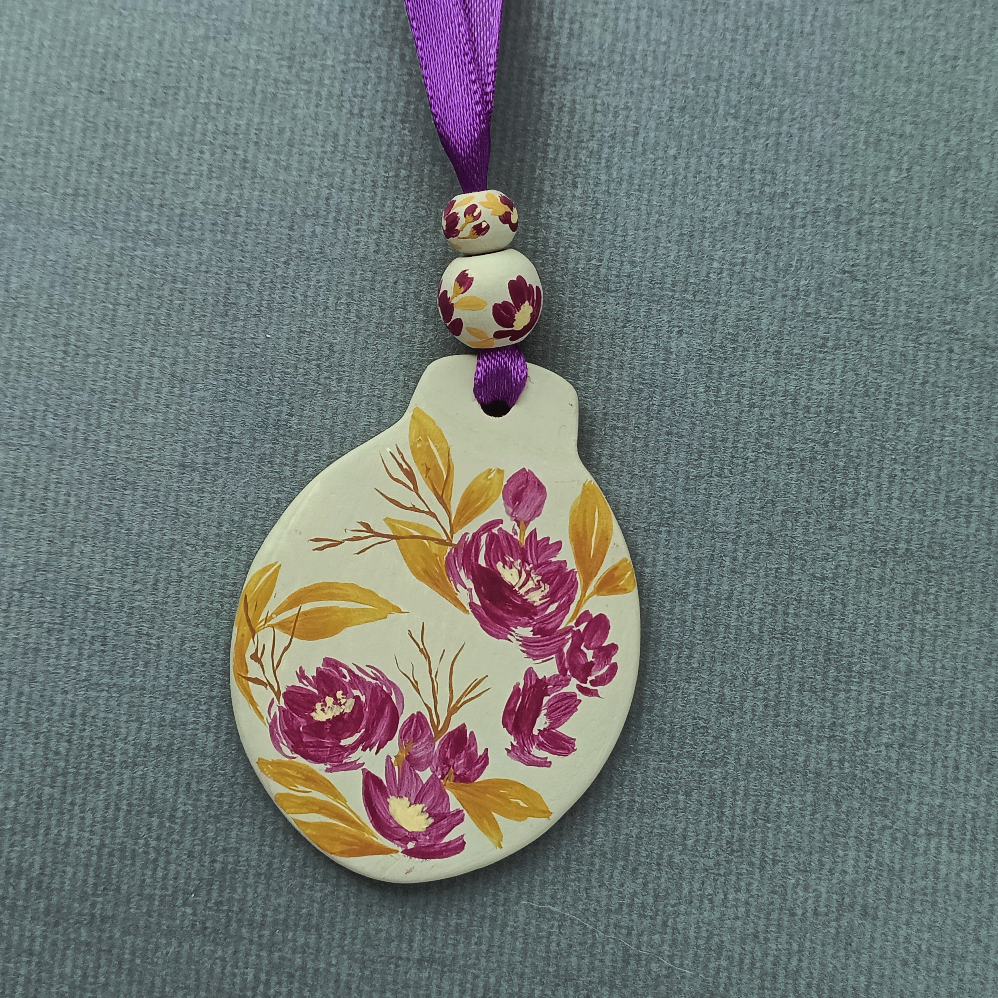 Purple Flowers Bauble - Clay Ornament
