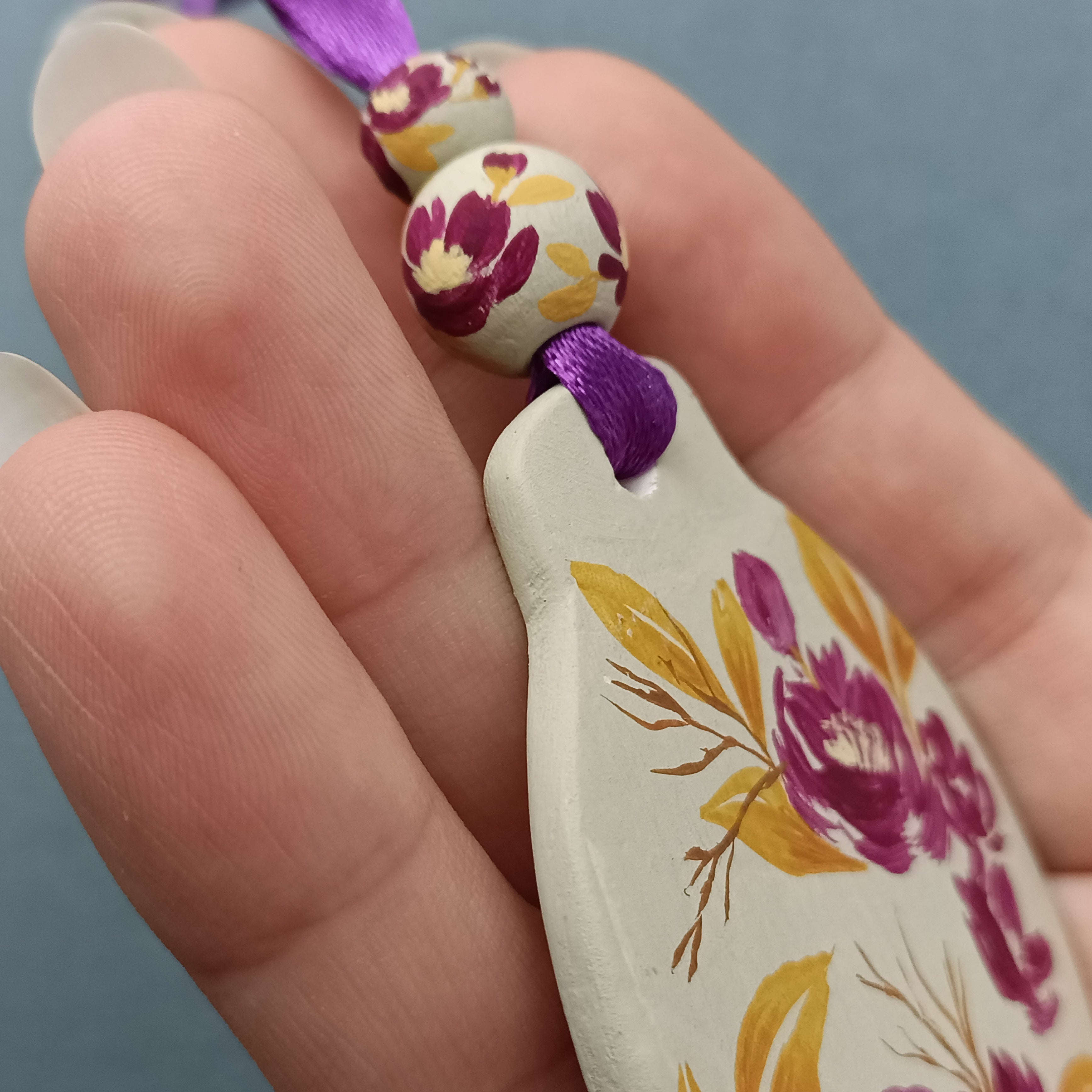 Purple Flowers Bauble - Clay Ornament