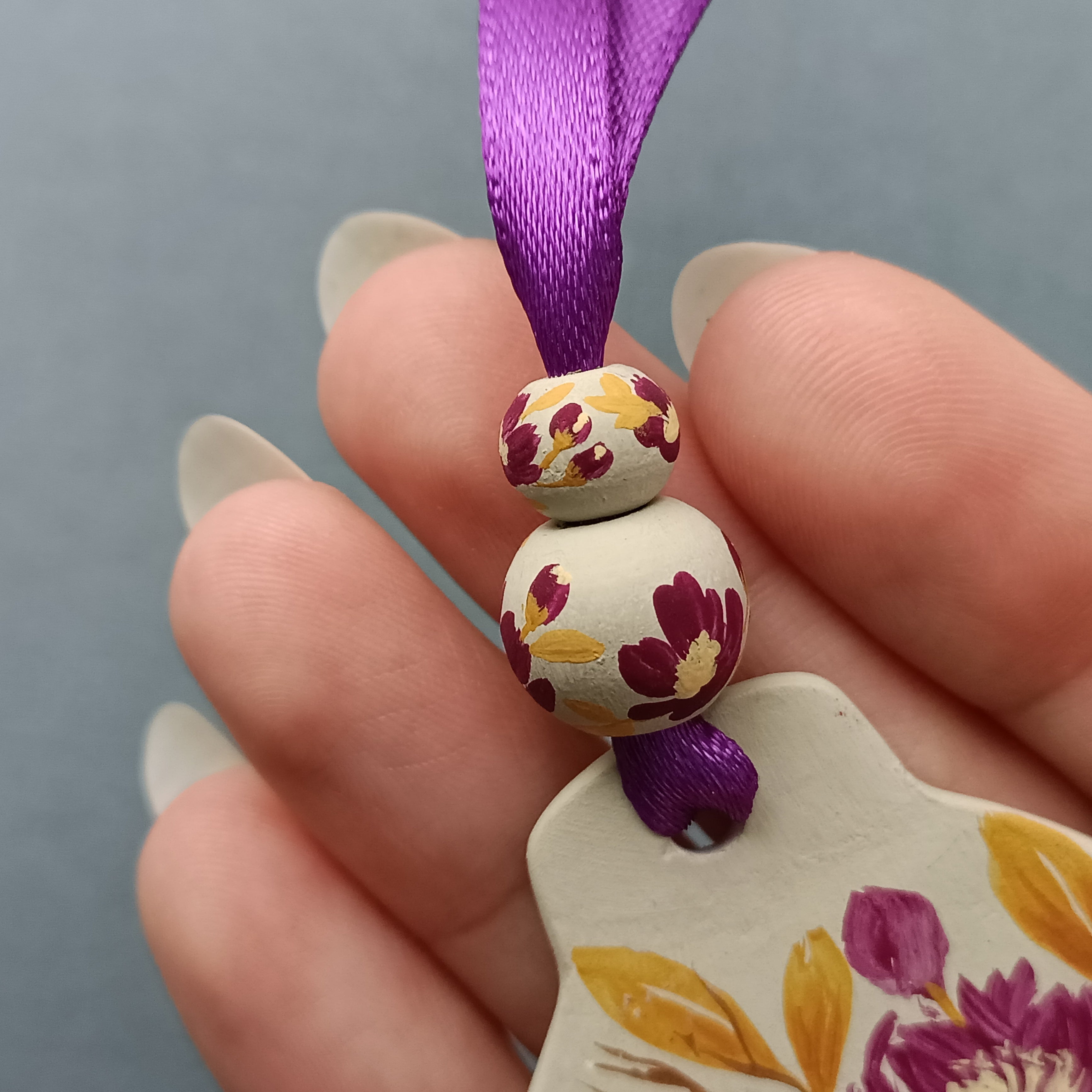 Purple Flowers Bauble - Clay Ornament