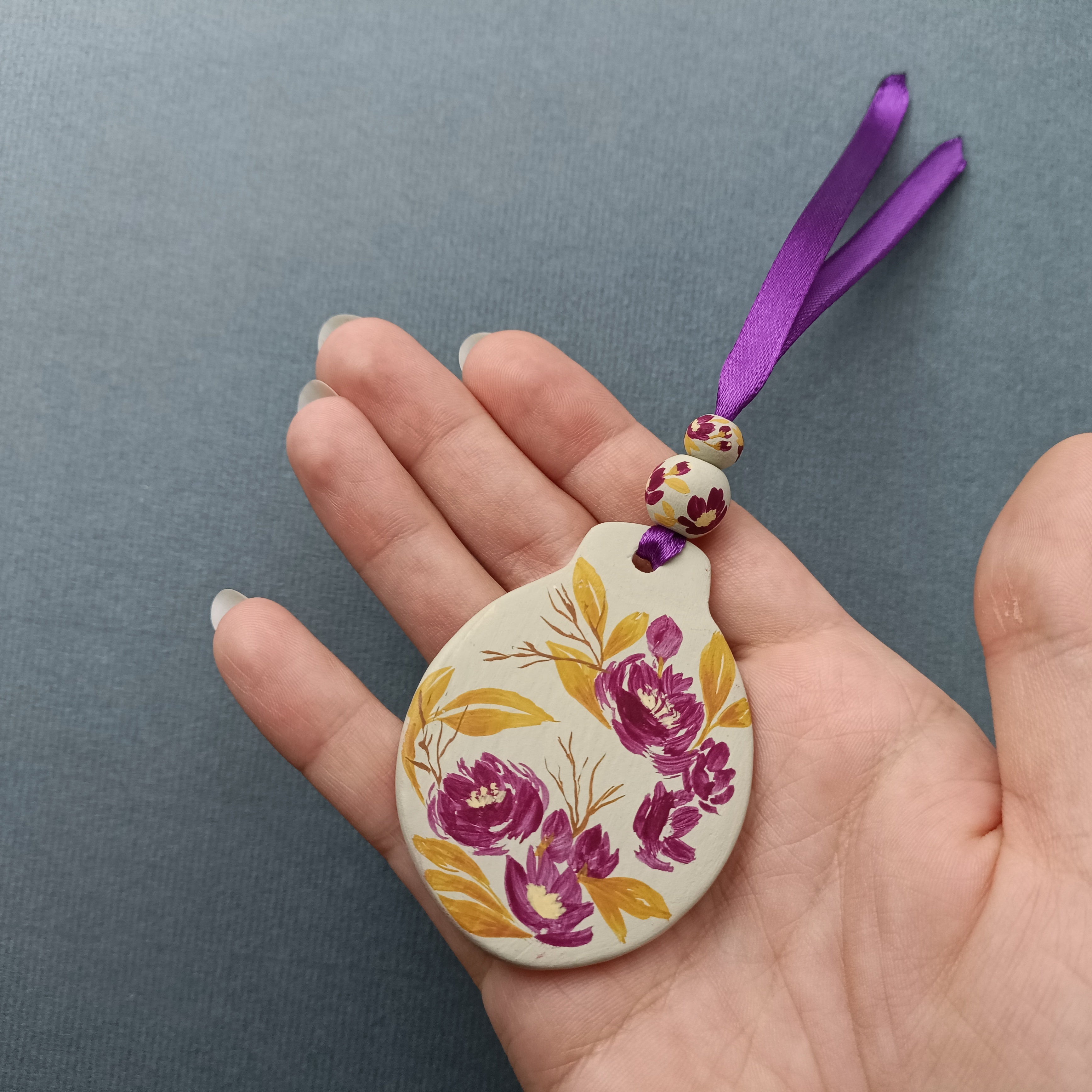 Purple Flowers Bauble - Clay Ornament