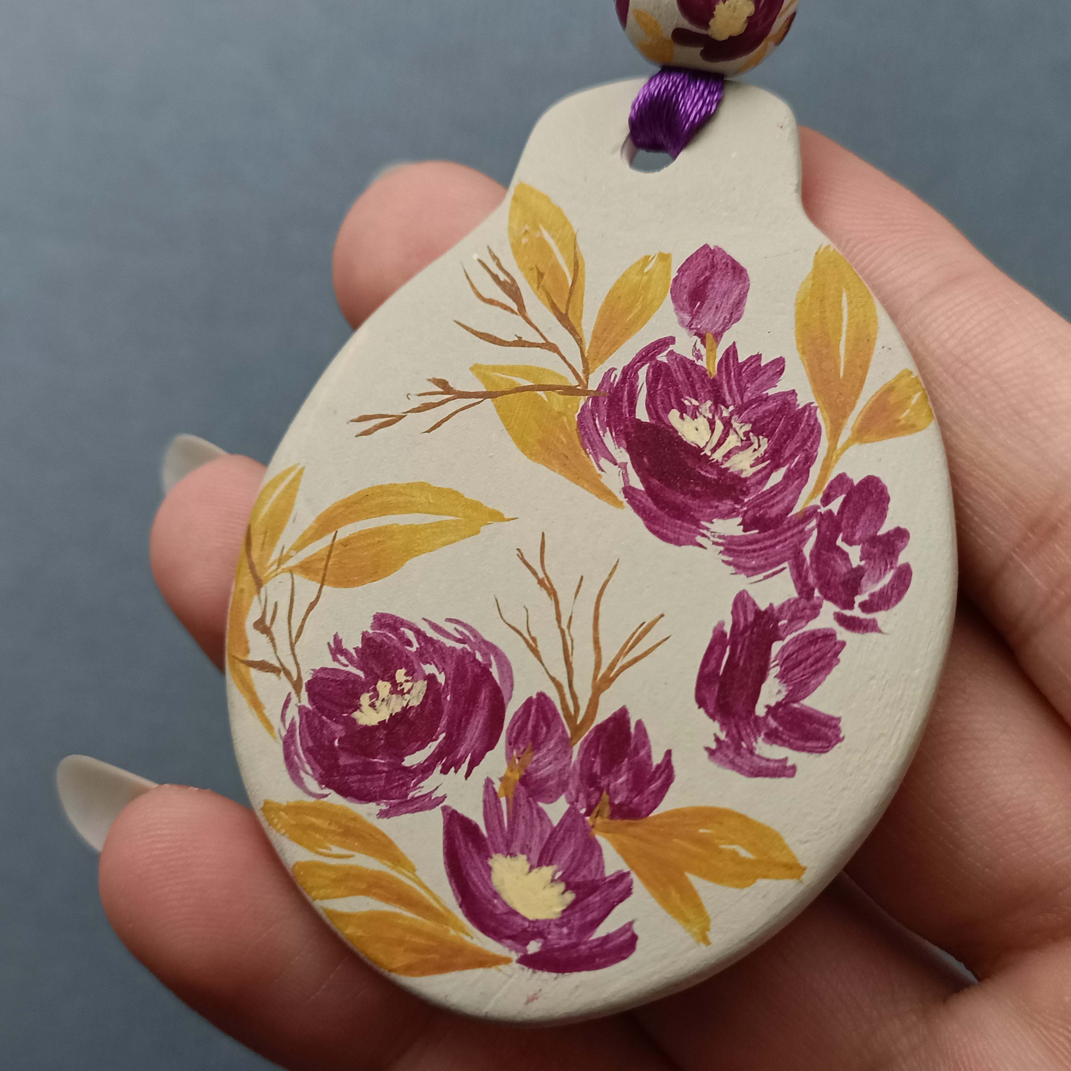 Purple Flowers Bauble - Clay Ornament