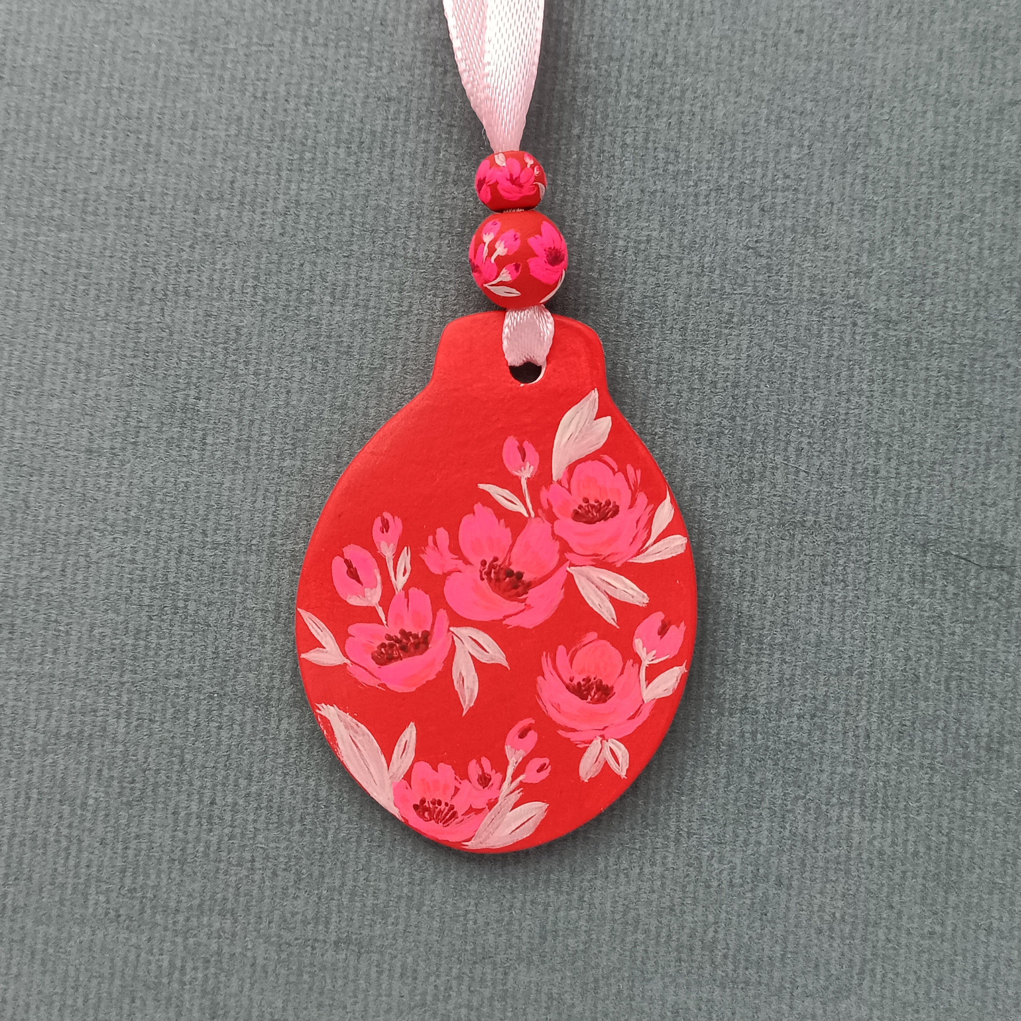 Hot Pink Flowers Bauble - Clay Ornament