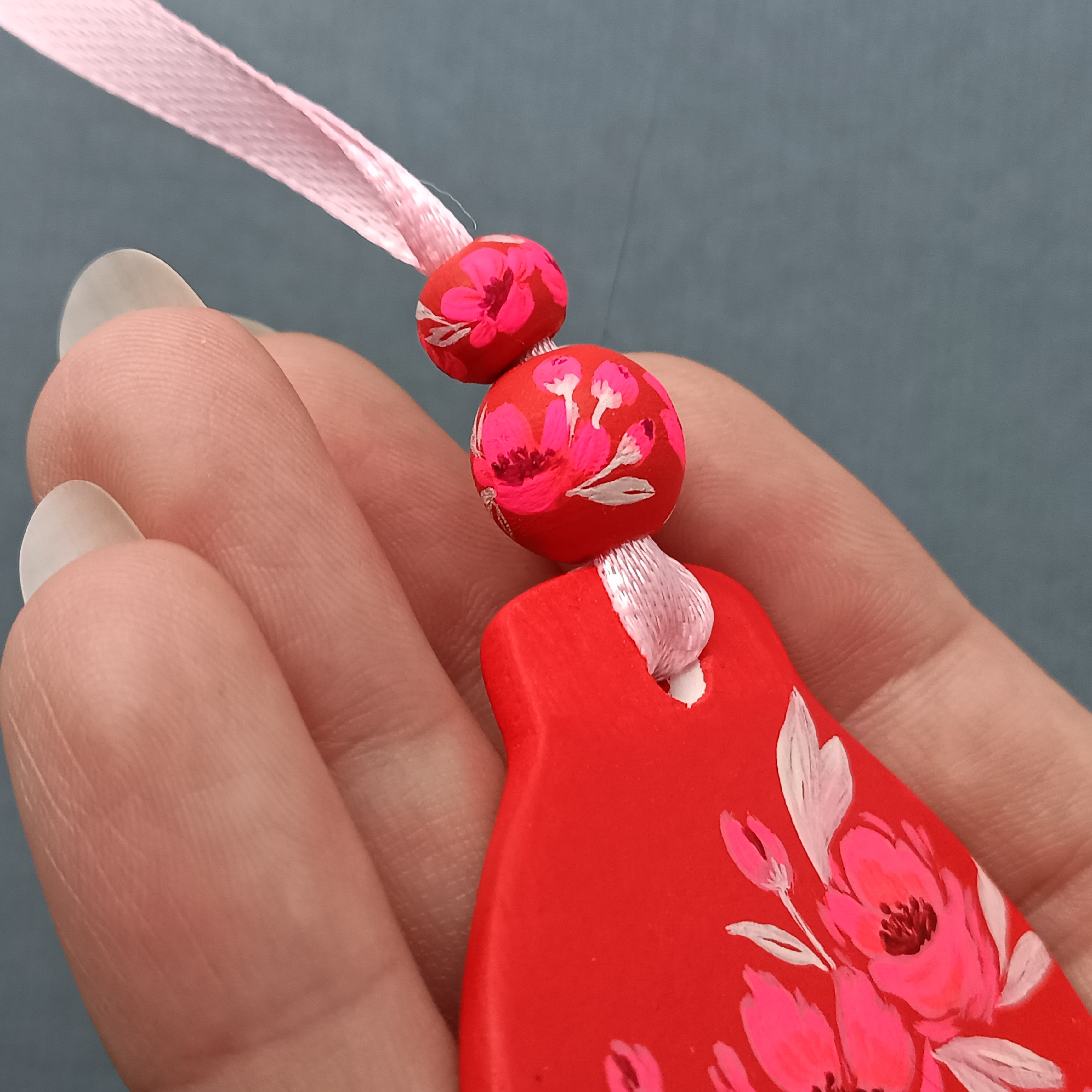 Hot Pink Flowers Bauble - Clay Ornament