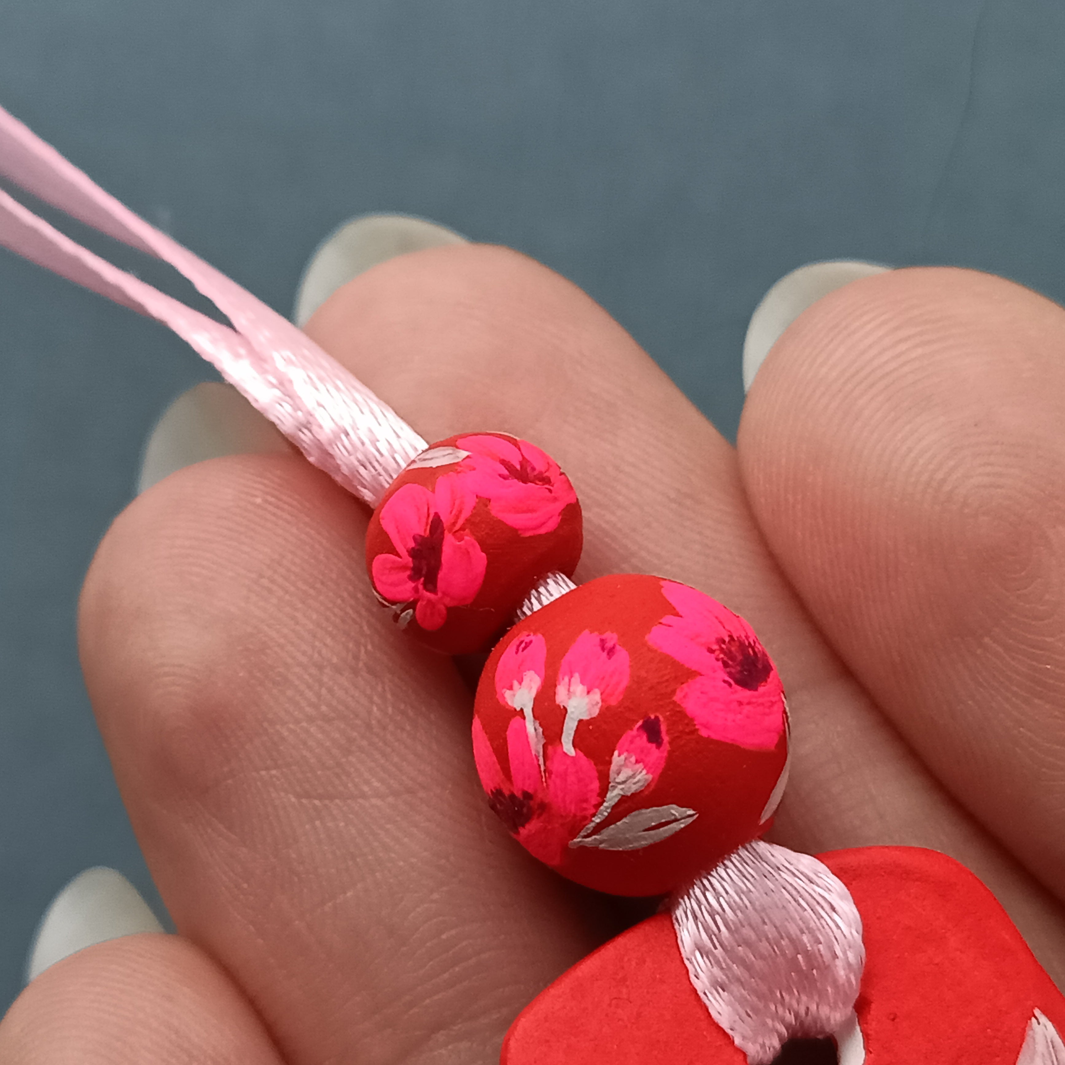 Hot Pink Flowers Bauble - Clay Ornament