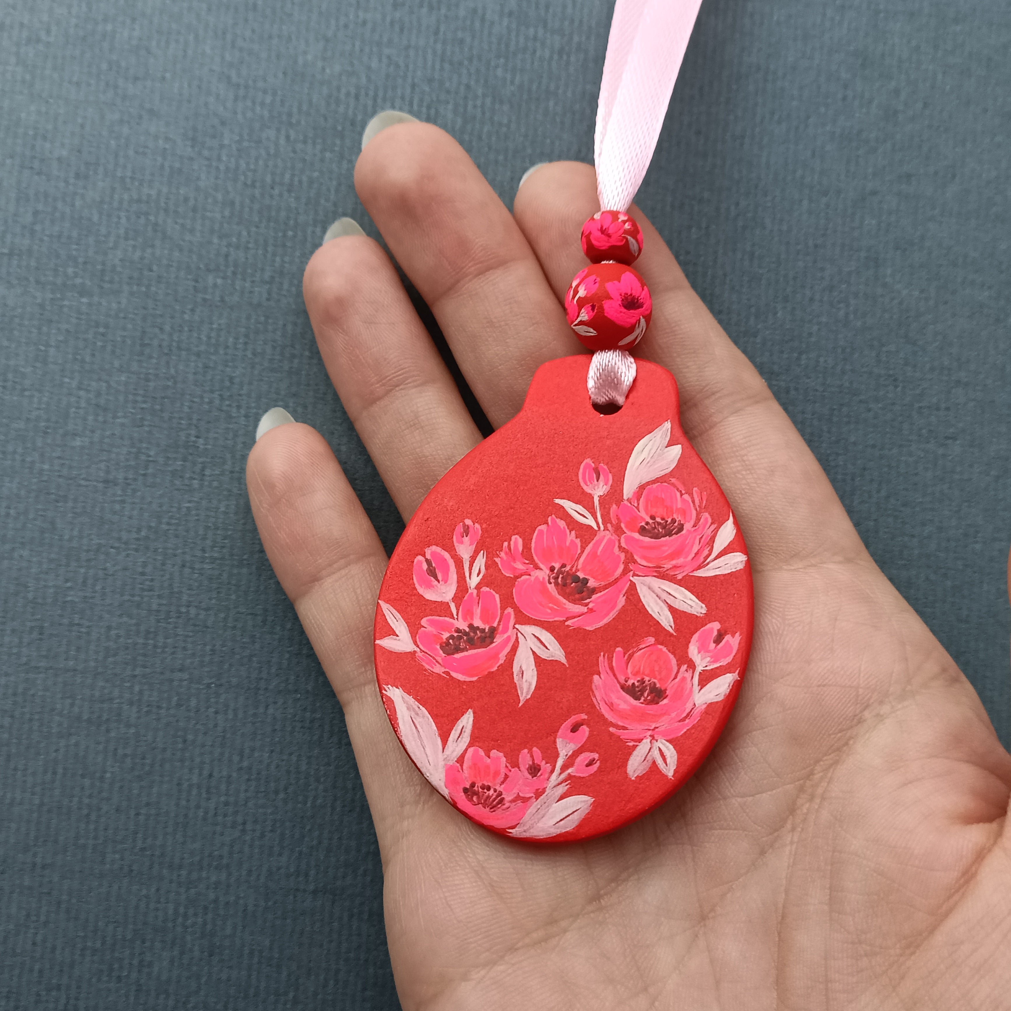 Hot Pink Flowers Bauble - Clay Ornament