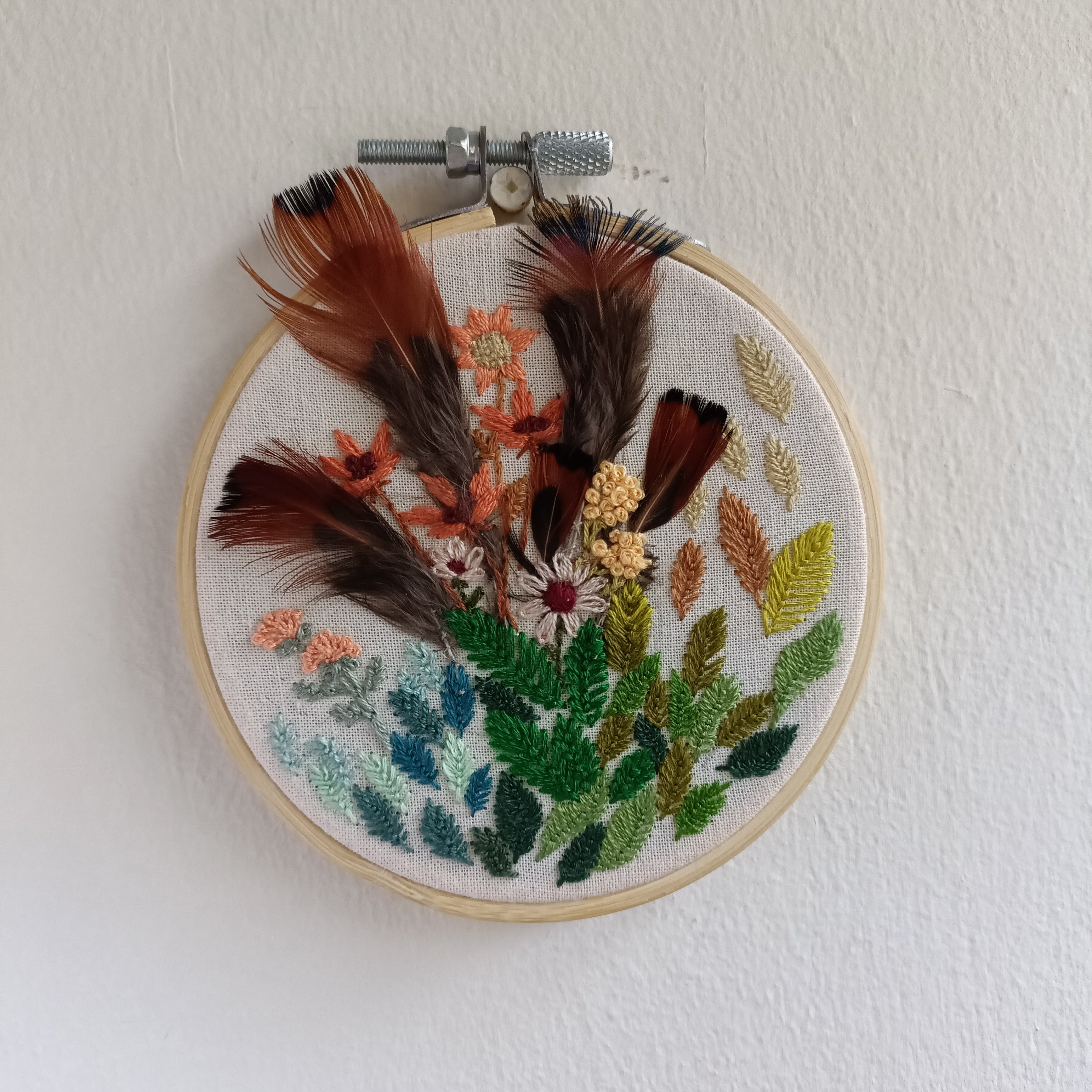 Seasonal Leaves - Small Embroidery with Feathers