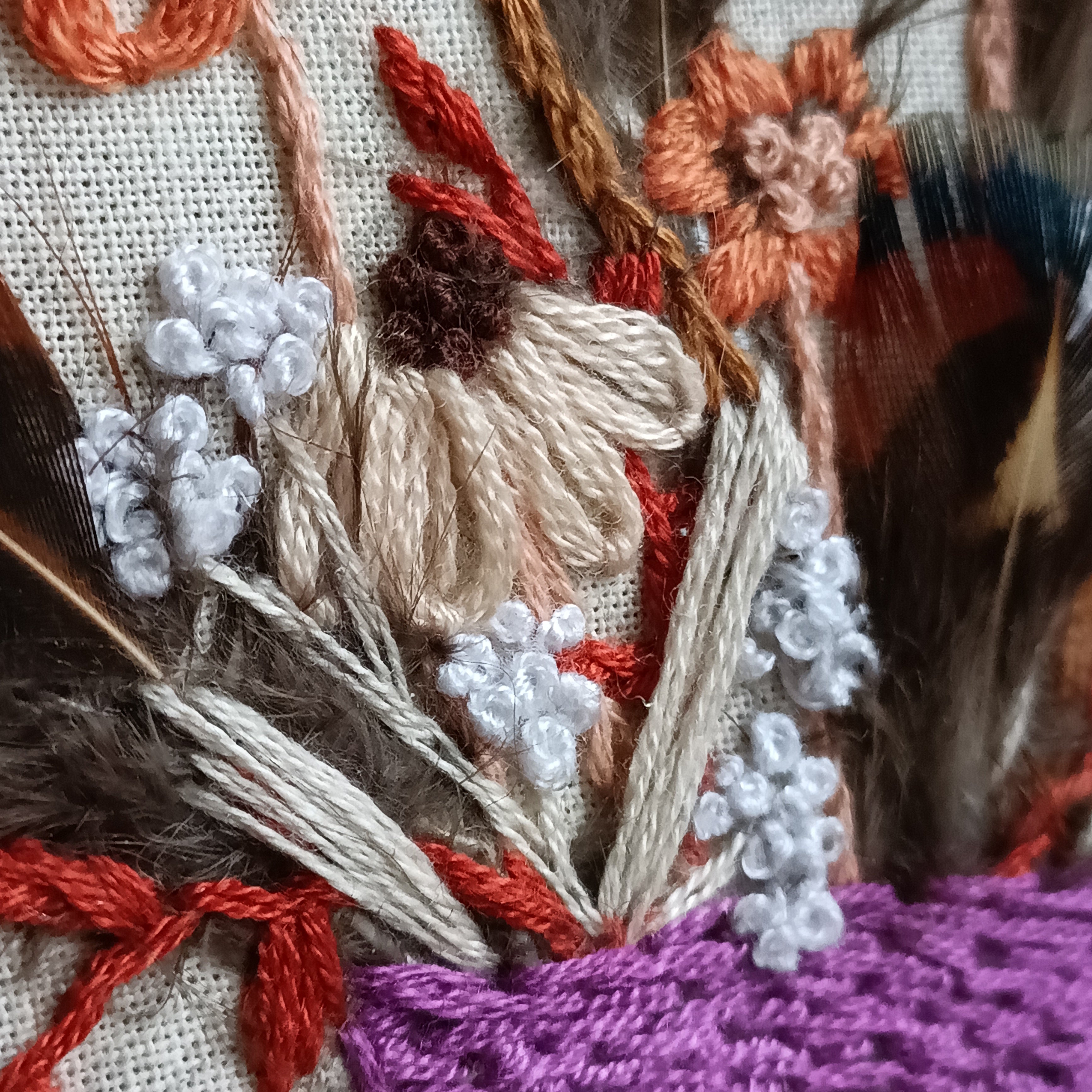 Autumnal Bouquet - Medium Embroidery with Feathers