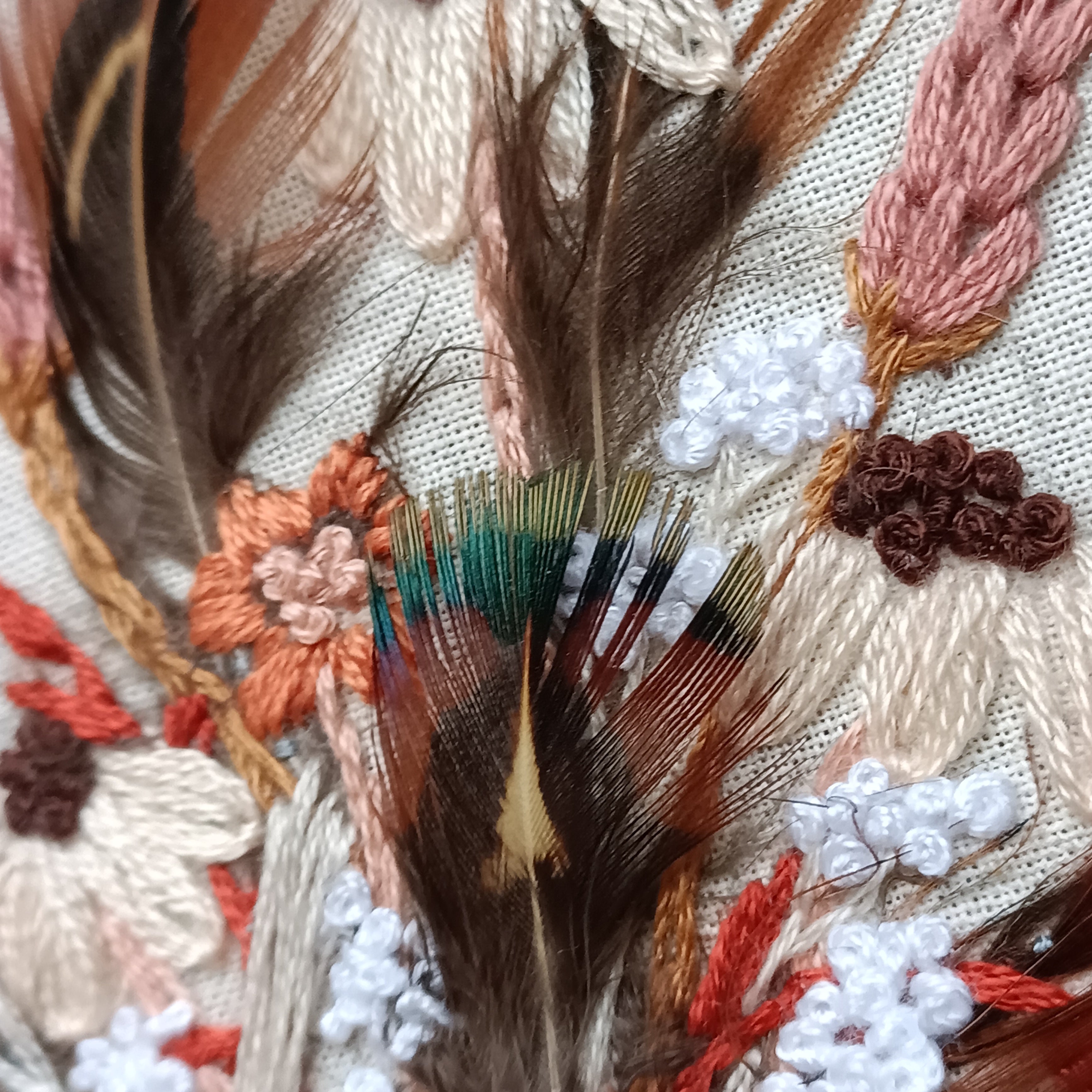 Autumnal Bouquet - Medium Embroidery with Feathers