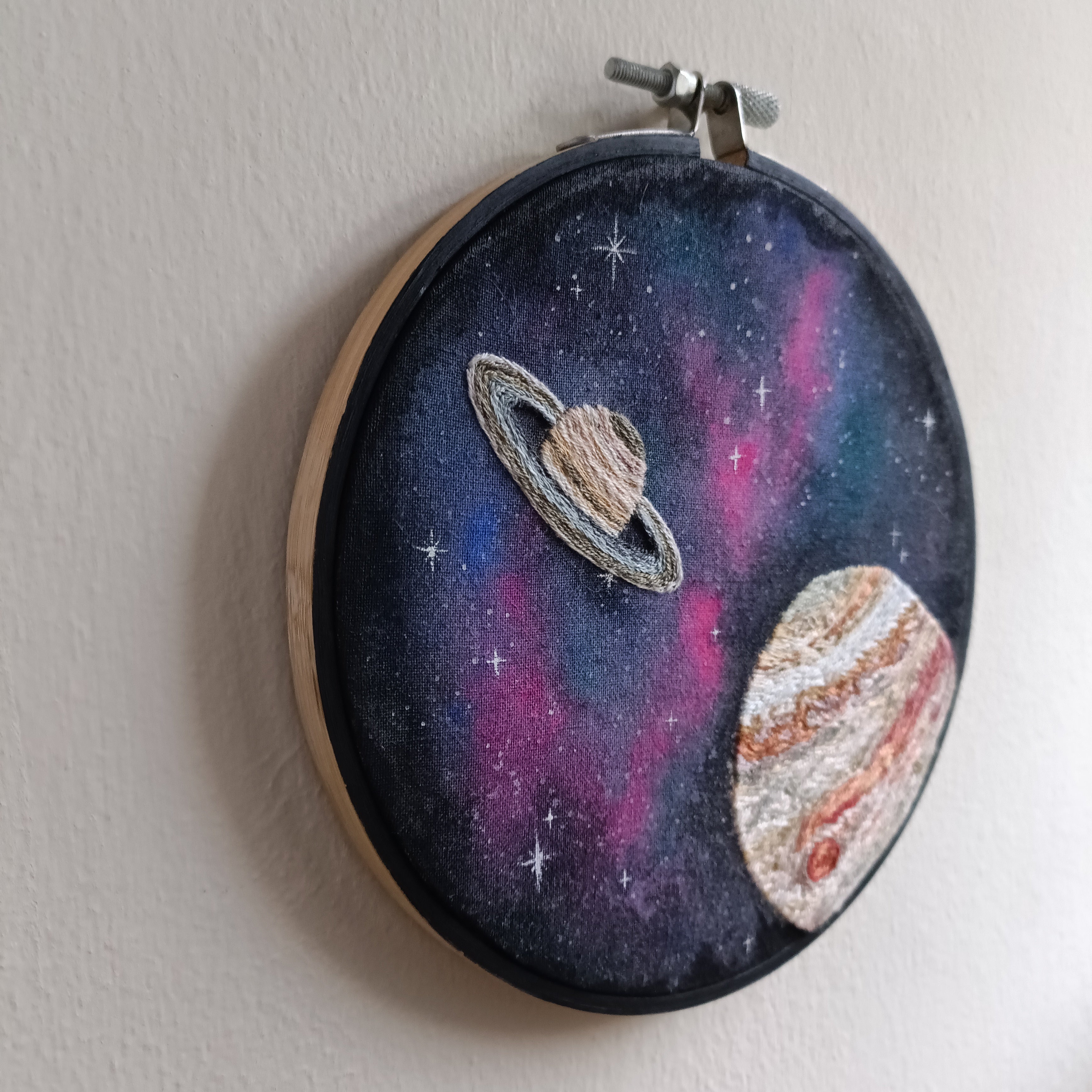 Space Planets - Medium Mixed Media Embroidery Art