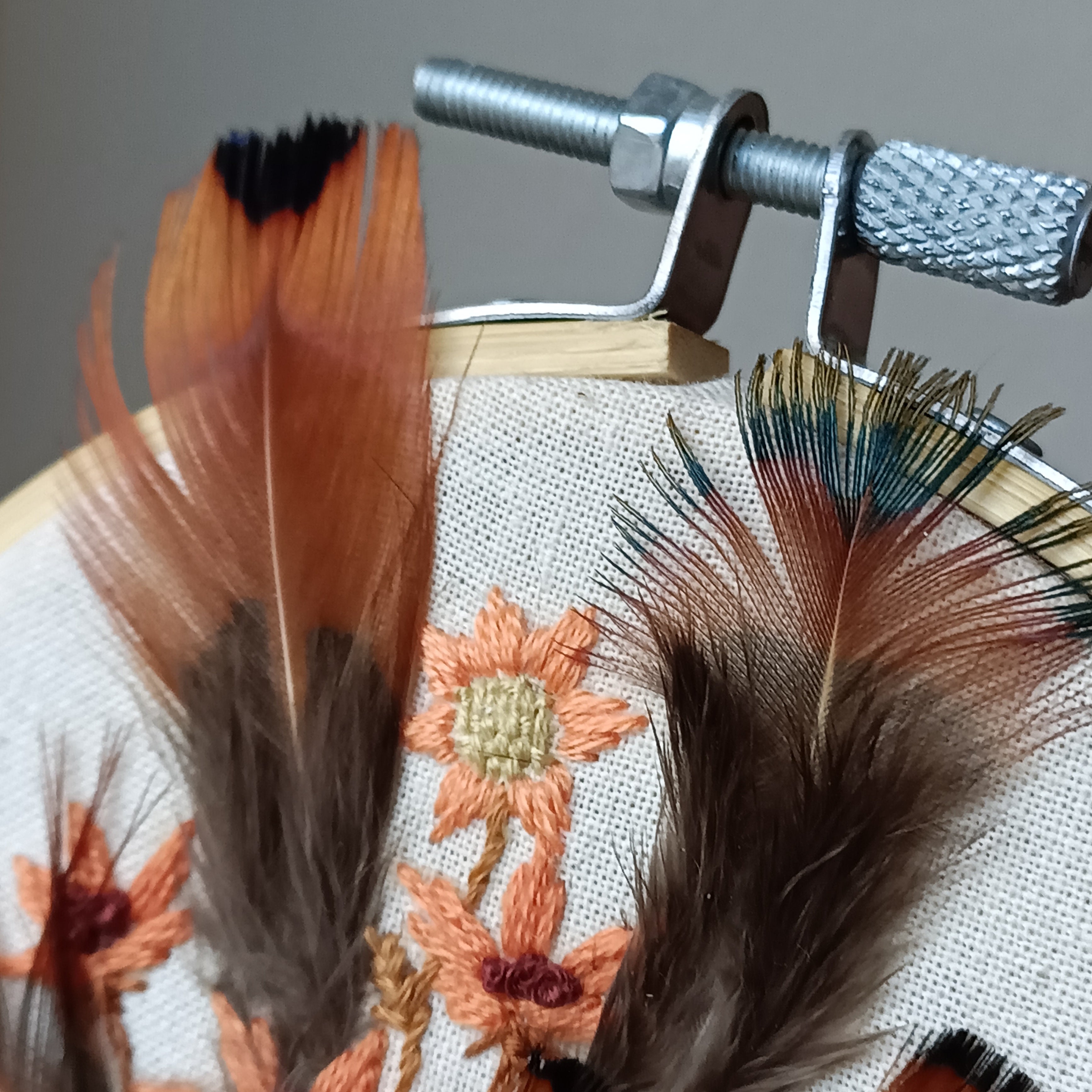 Seasonal Leaves - Small Embroidery with Feathers