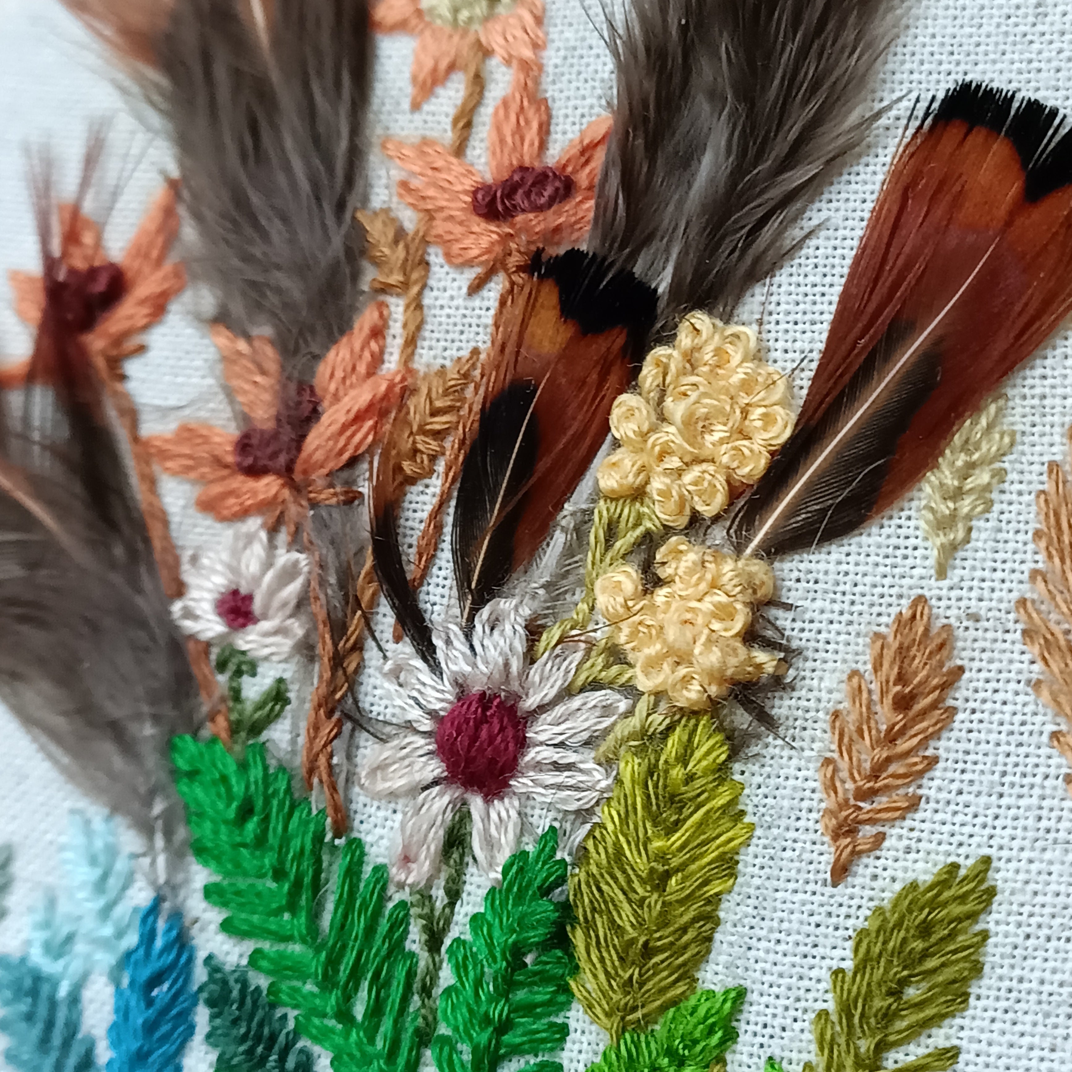 Seasonal Leaves - Small Embroidery with Feathers