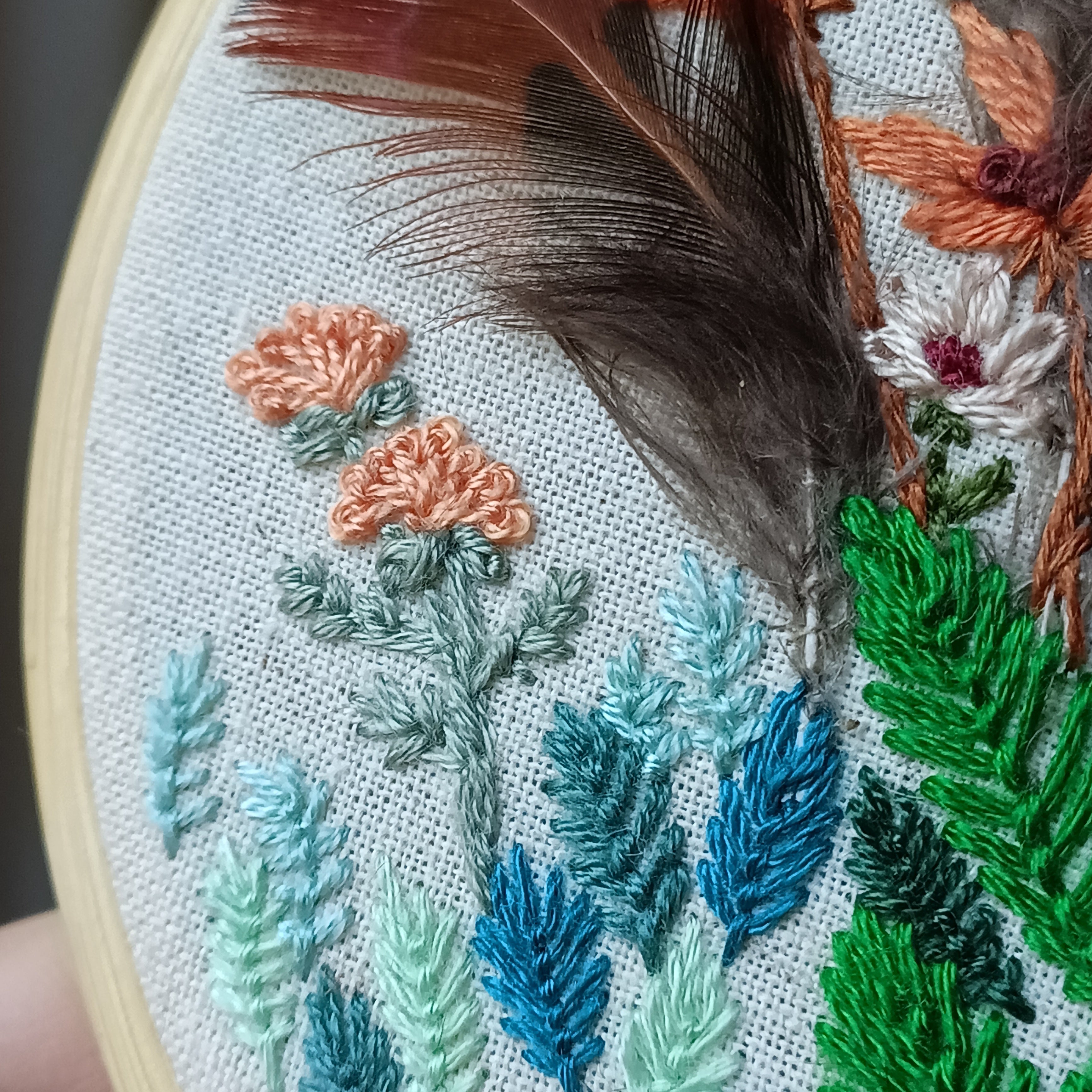 Seasonal Leaves - Small Embroidery with Feathers