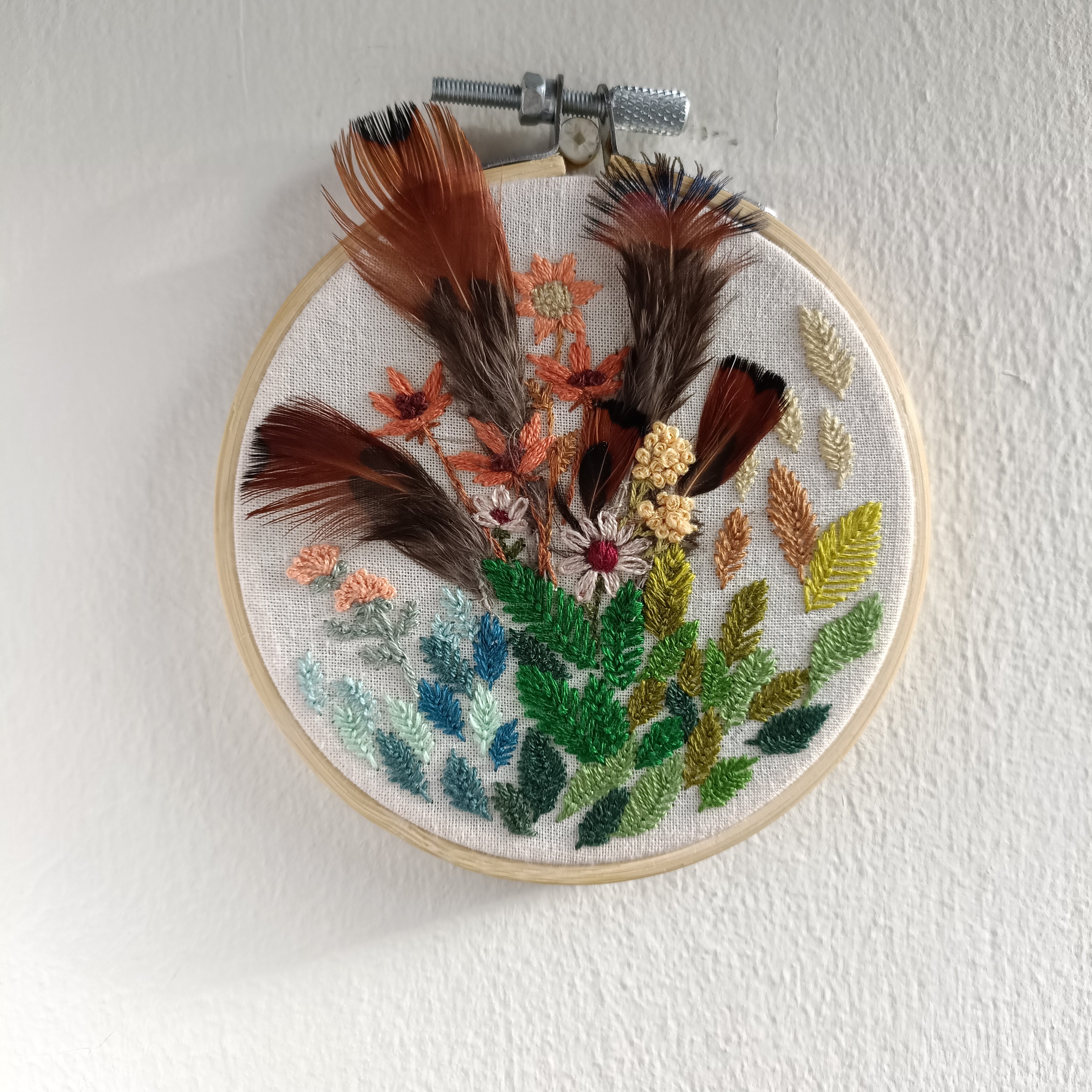 Seasonal Leaves - Small Embroidery with Feathers