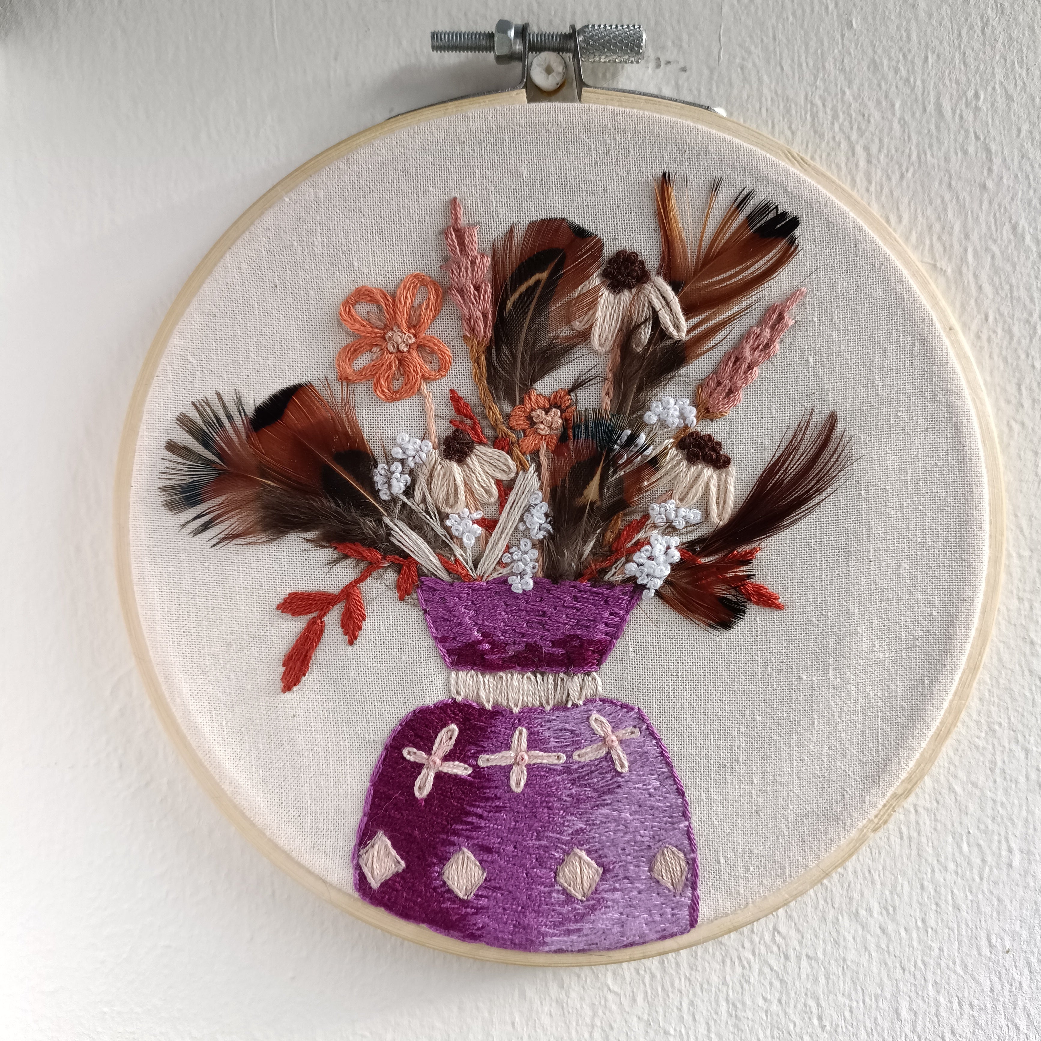Autumnal Bouquet - Medium Embroidery with Feathers