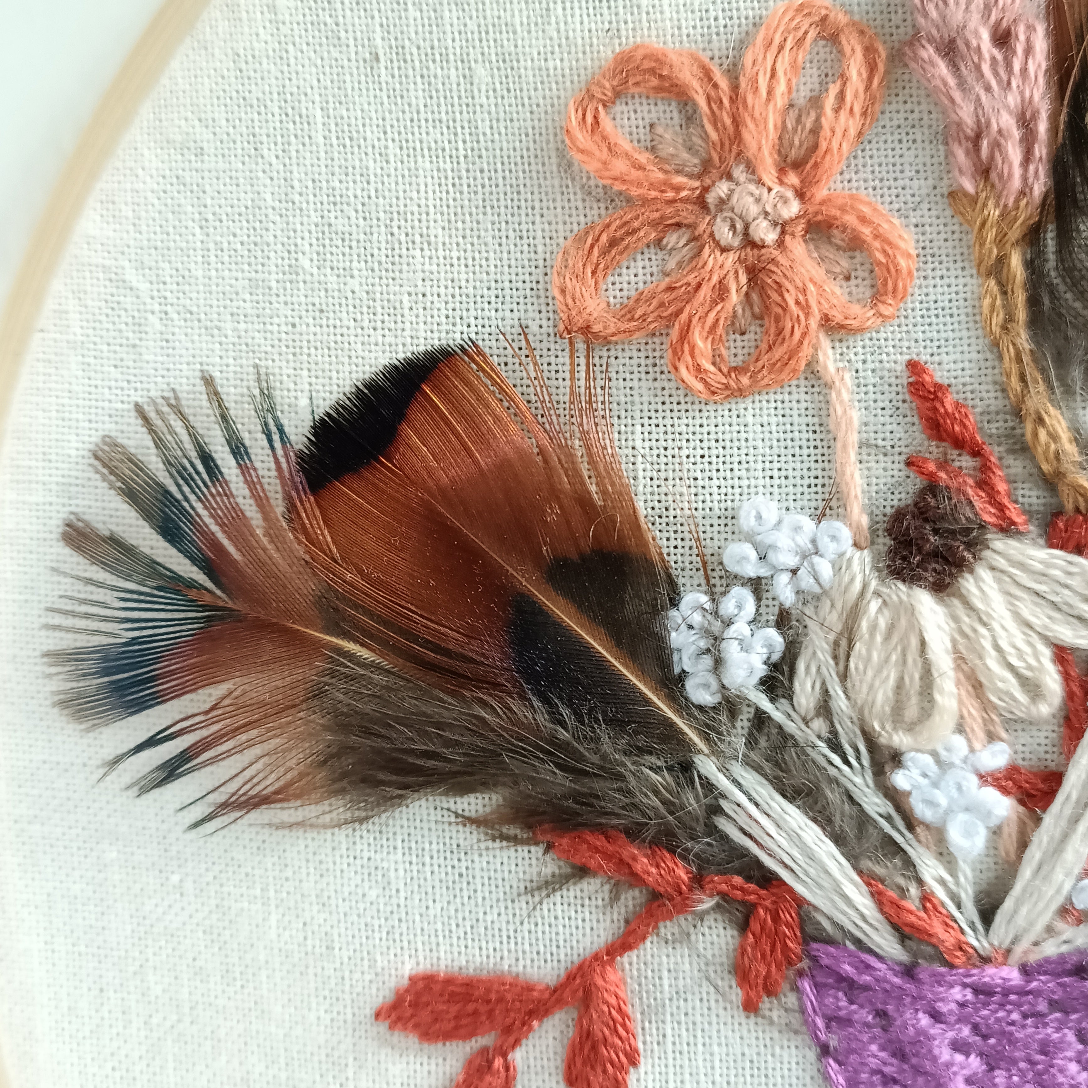 Autumnal Bouquet - Medium Embroidery with Feathers