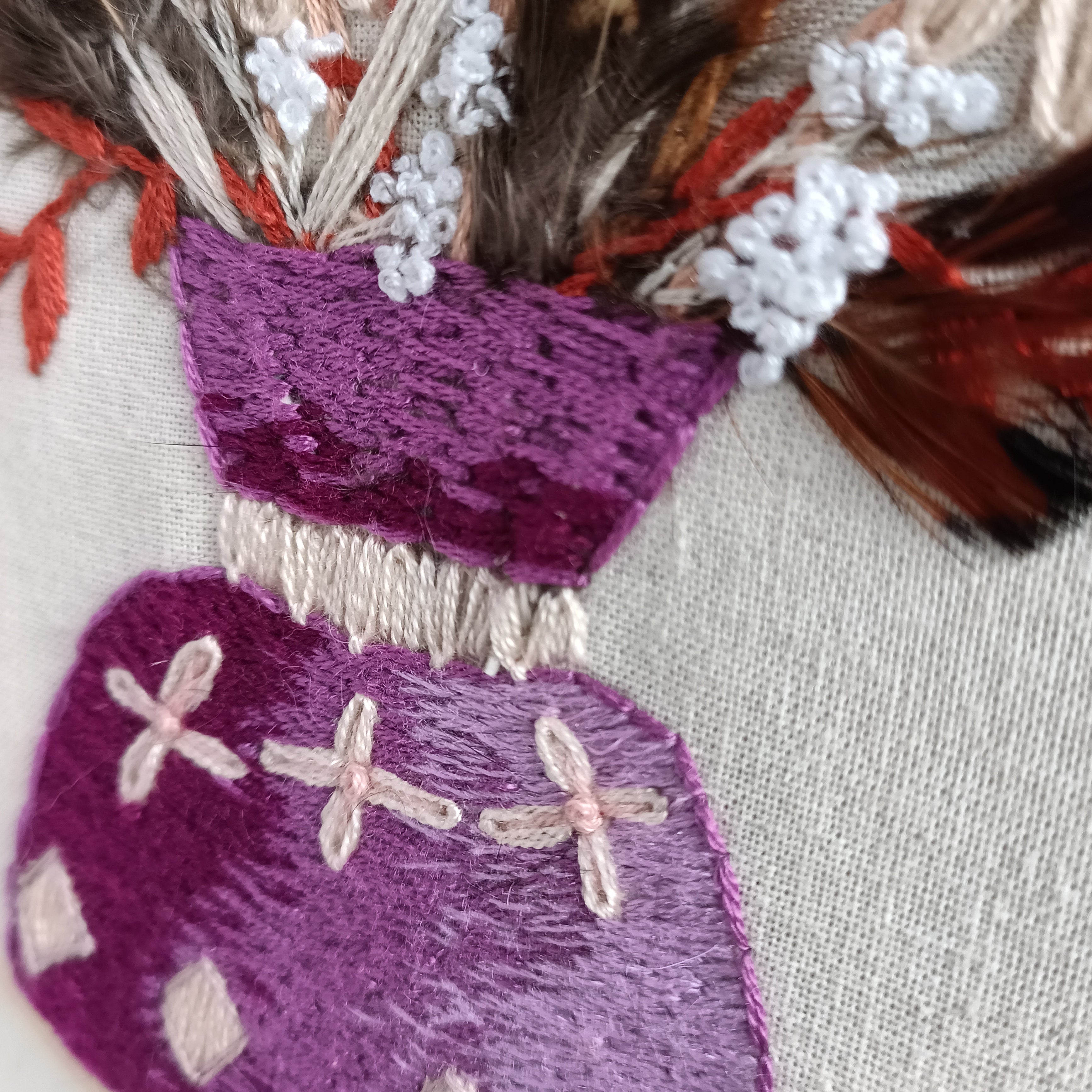 Autumnal Bouquet - Medium Embroidery with Feathers