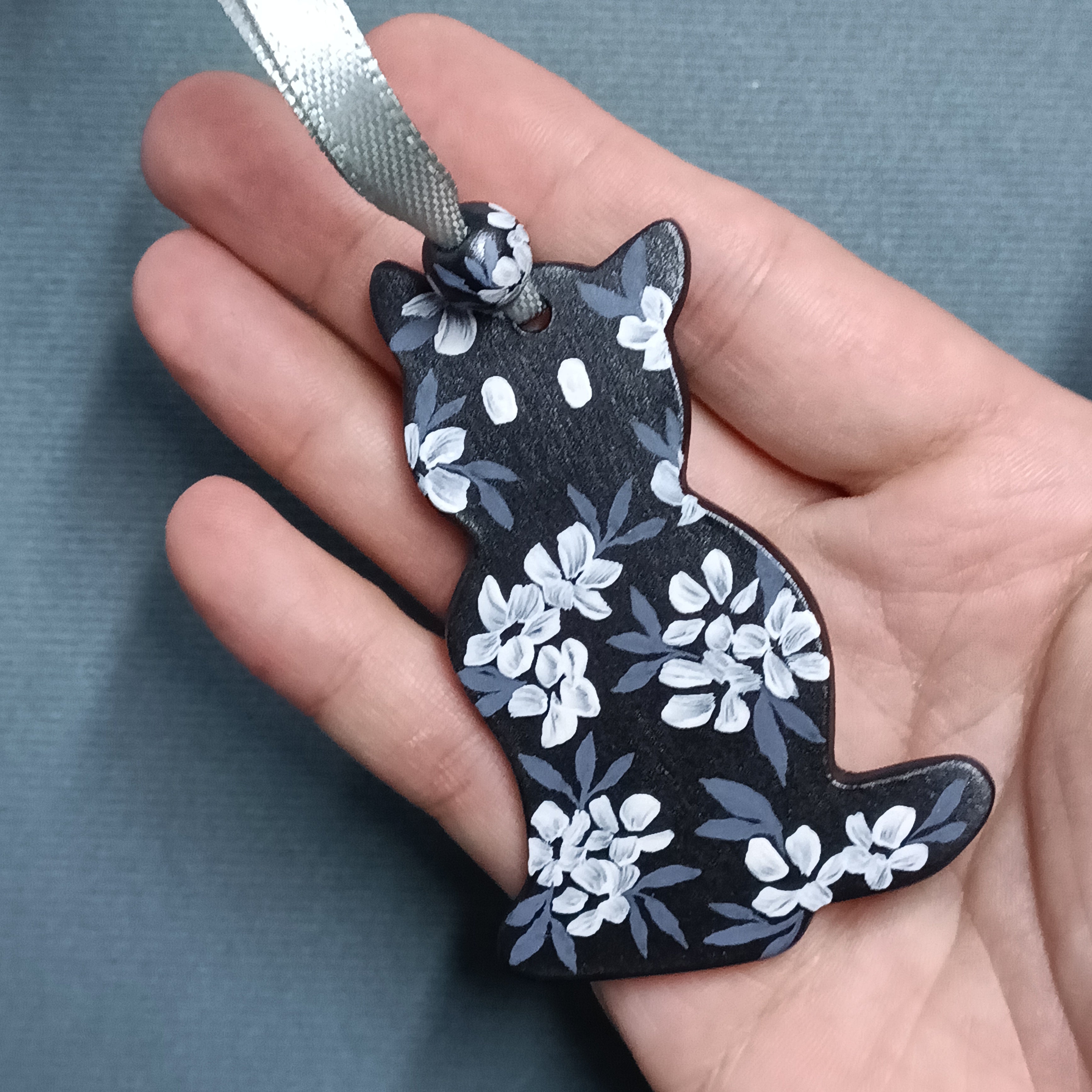 Black and White Cat - Clay Ornament