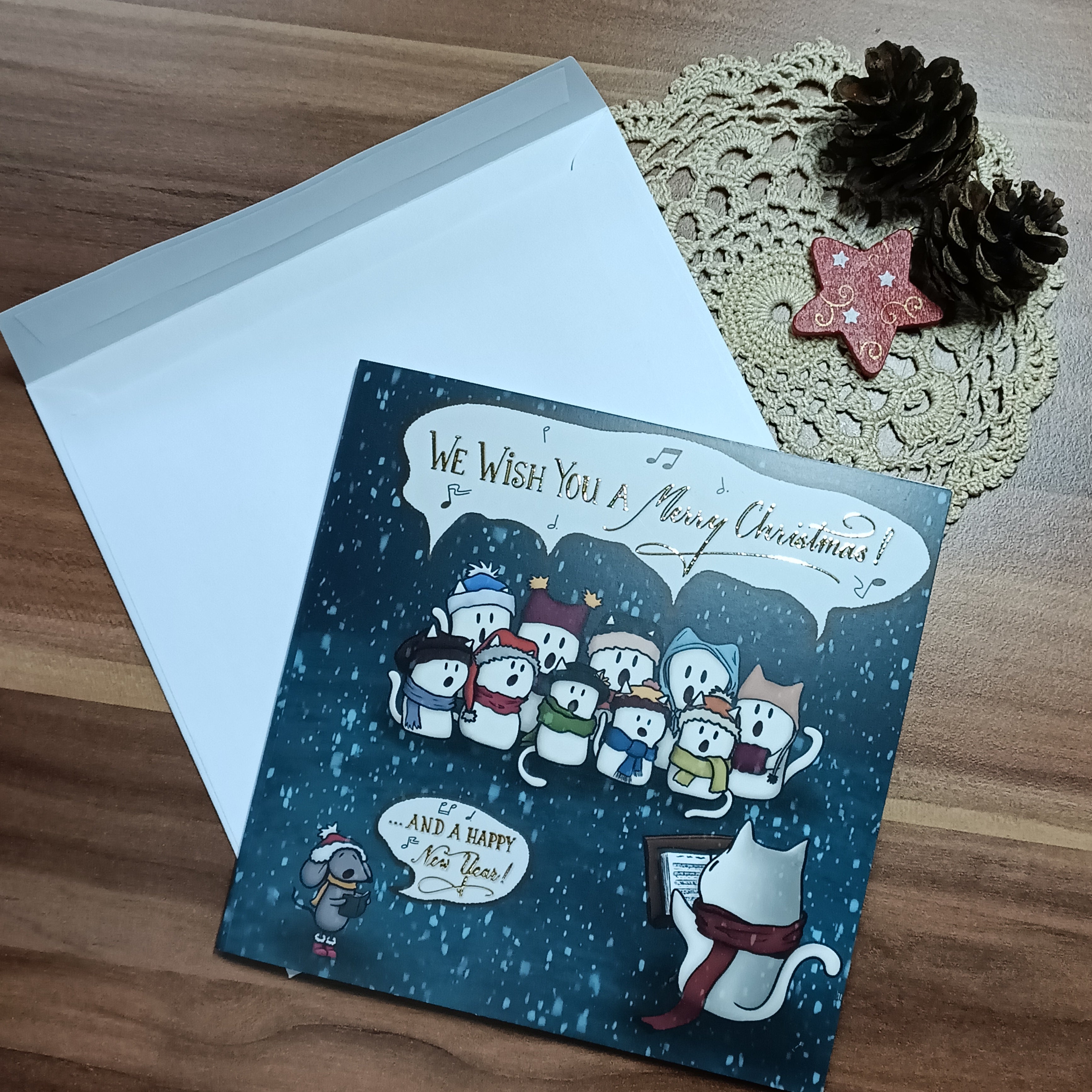 Caroling Choir Cats Greetings Card (Pack of 10)