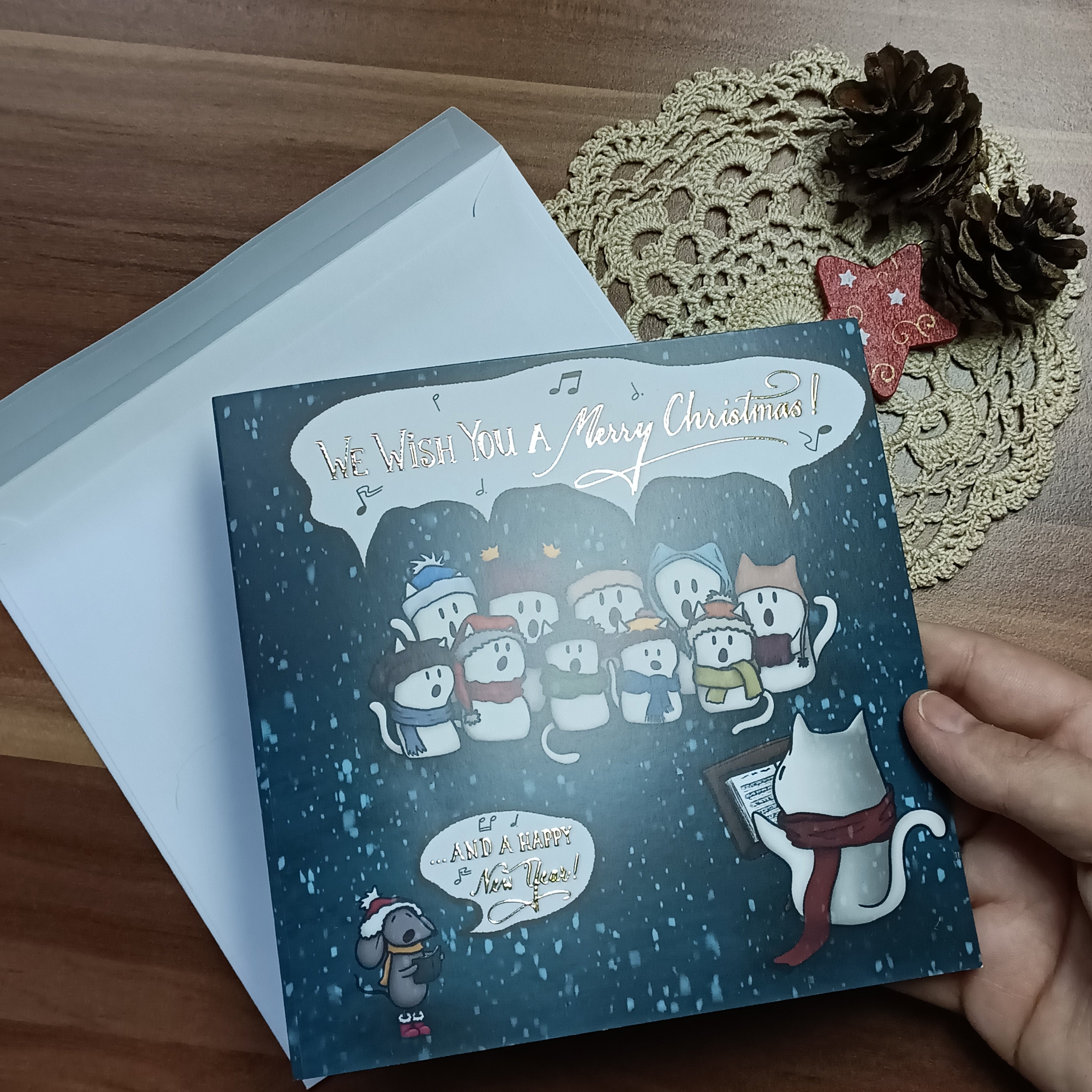 Caroling Choir Cats Greetings Card (Pack of 10)