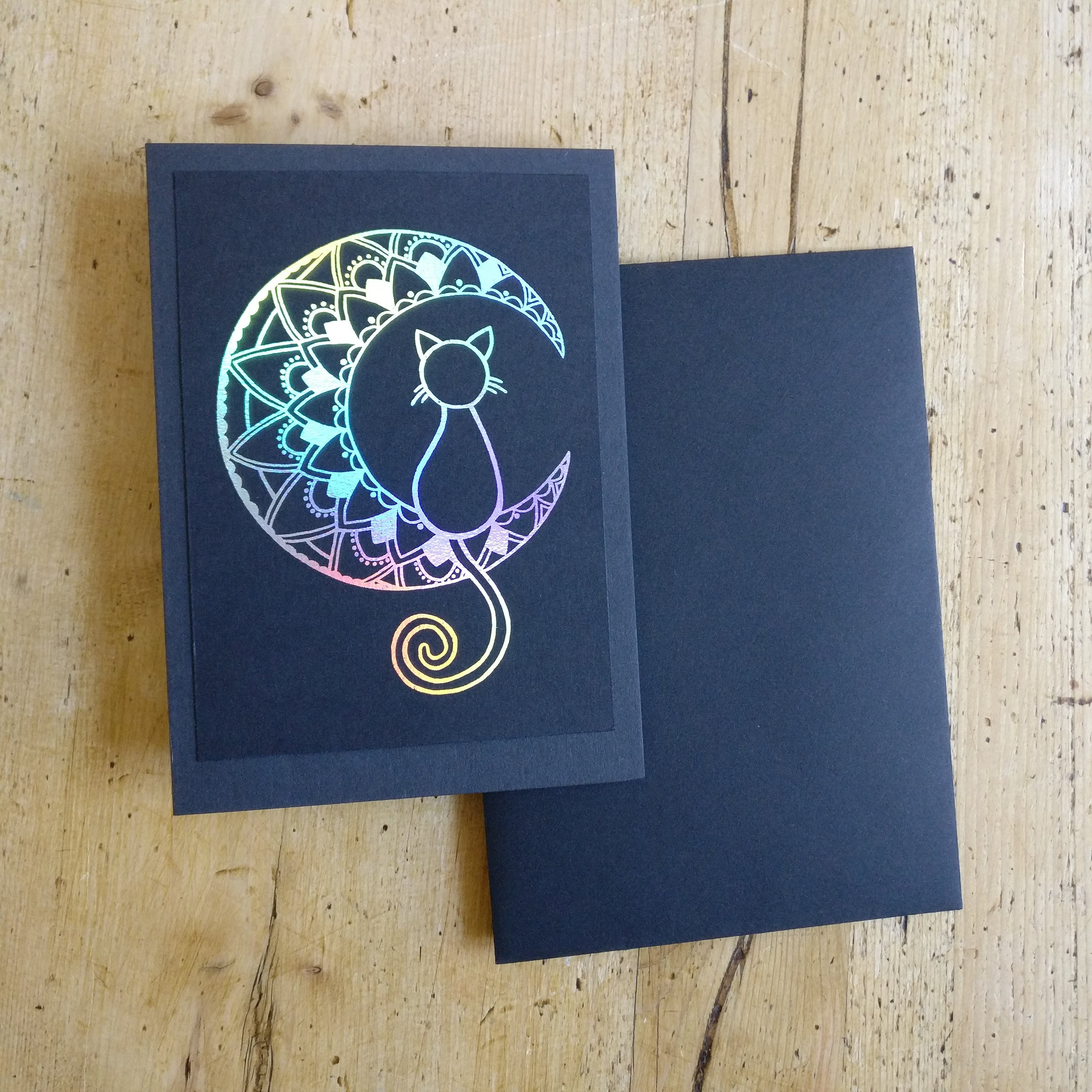 Mandala Moon Cat Greeting Card