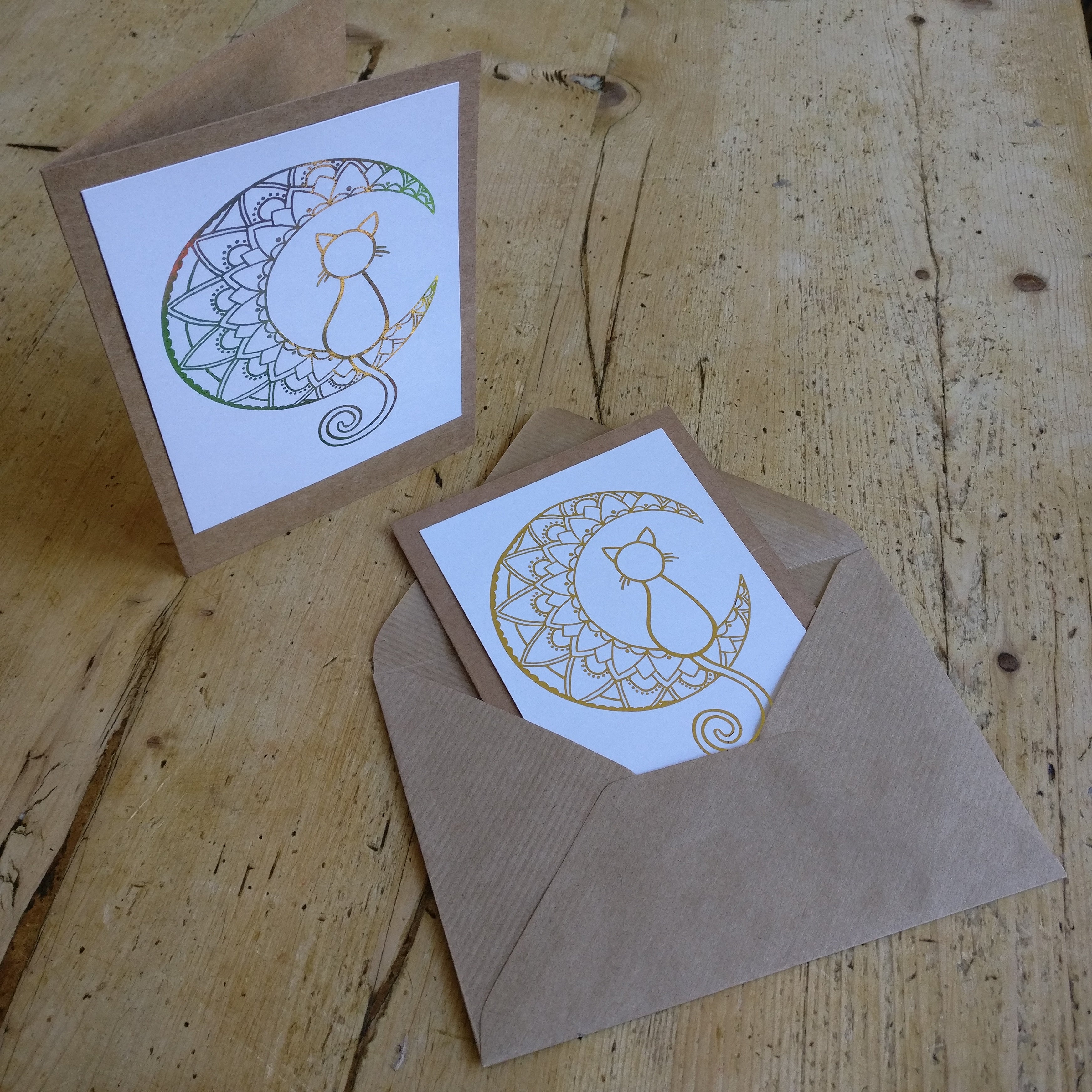 Mandala Moon Cat Greeting Card