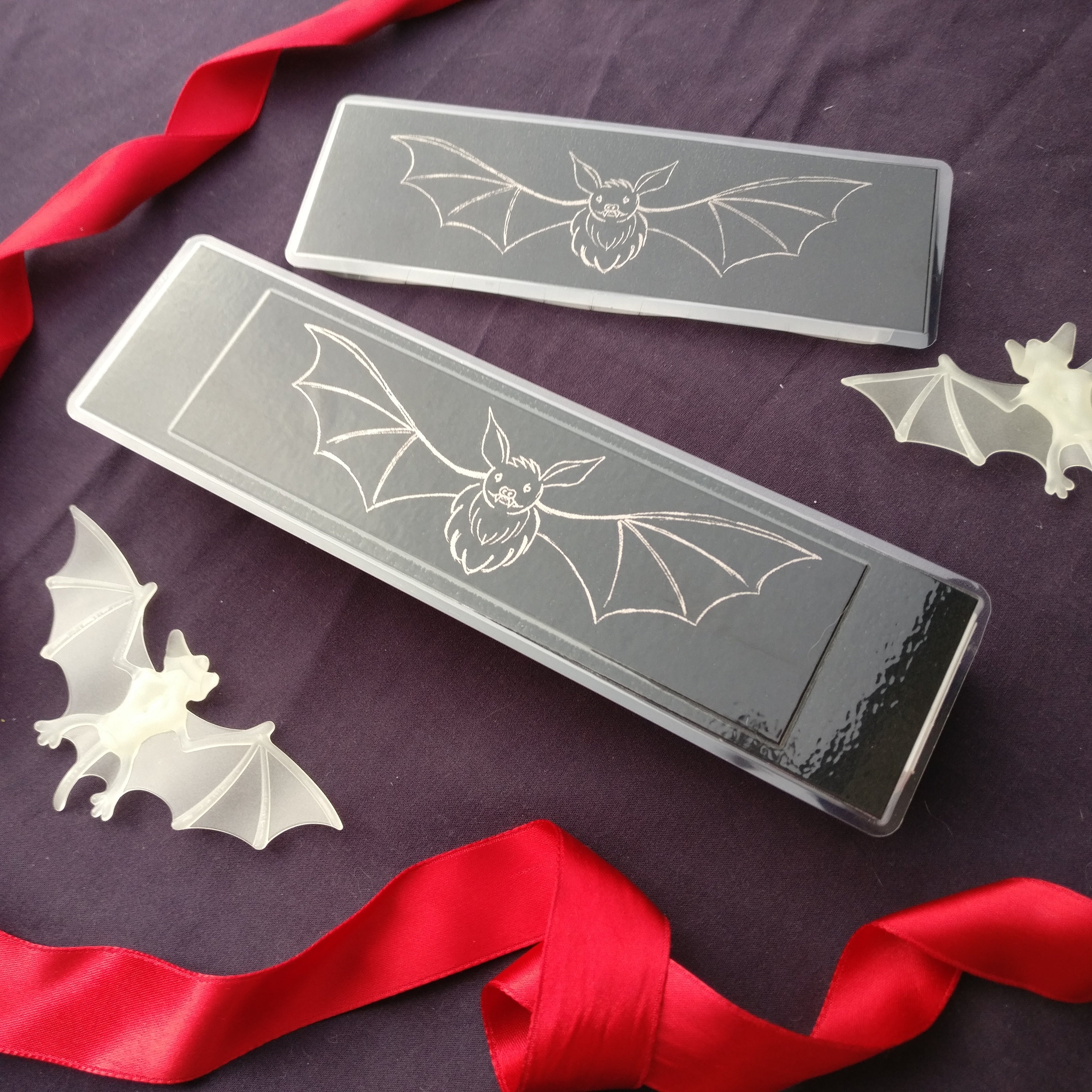 The two Shadow Bat Bookmark size versions. Top: medium. Bottom: Large.