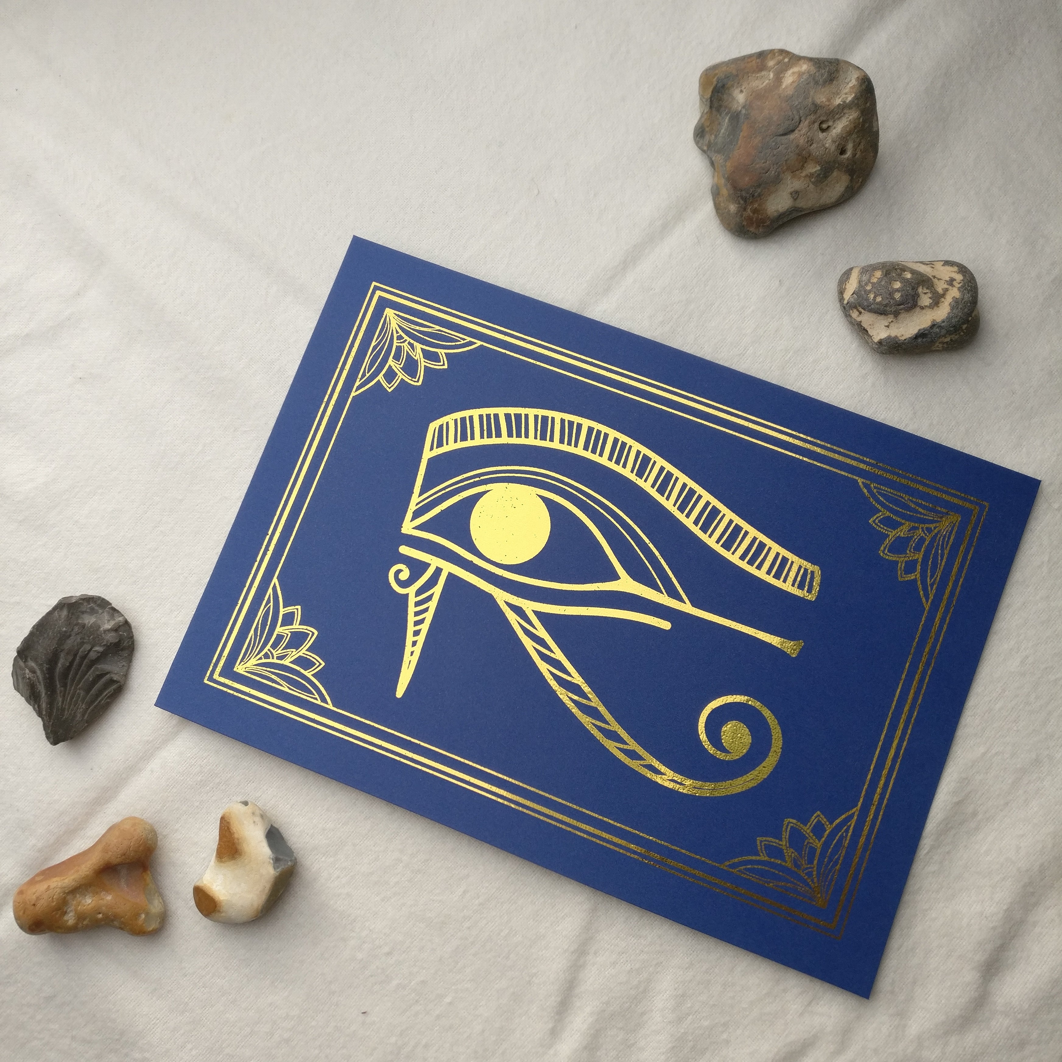 Gold foiled Eye of Horus print without mount.