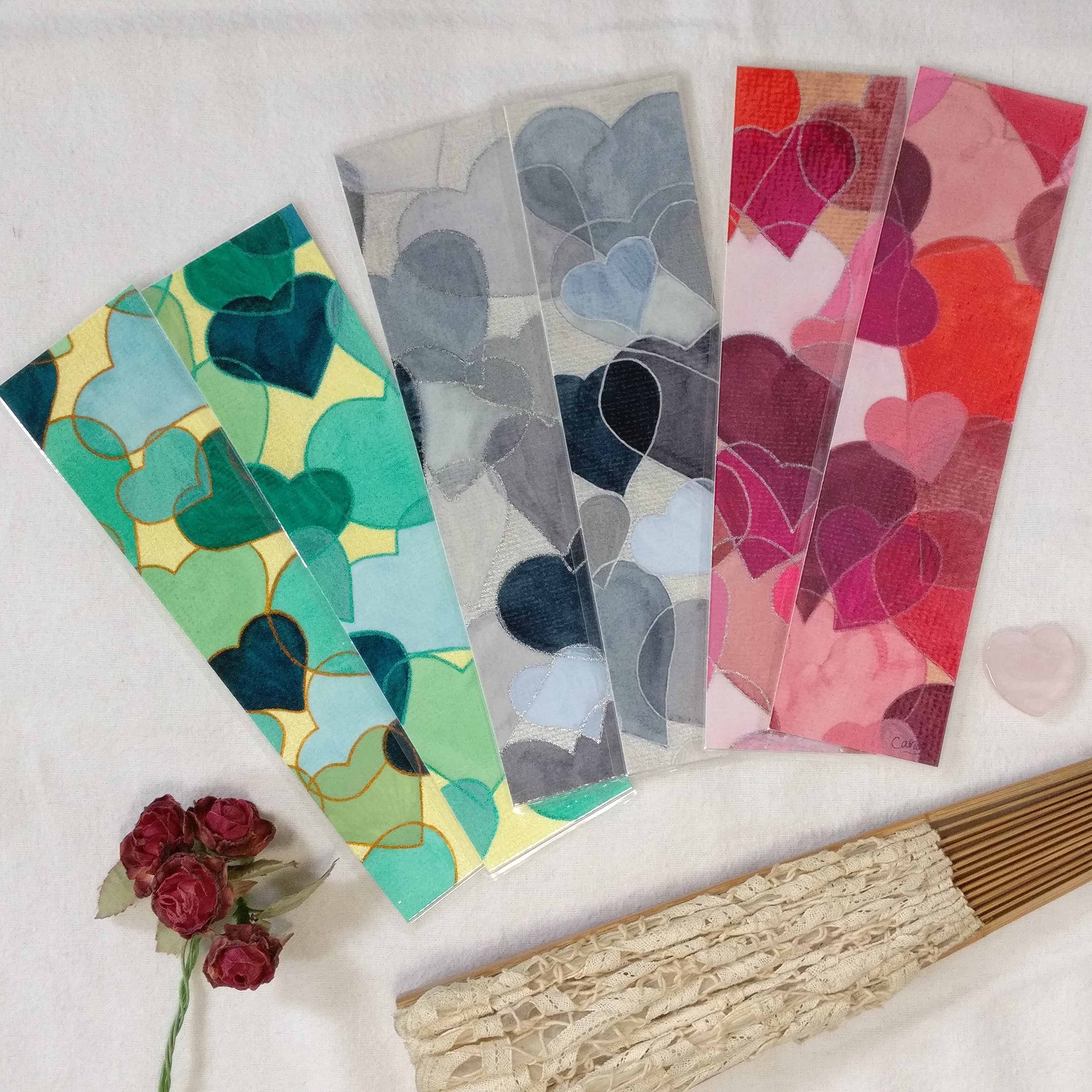 Watercolour Hearts Bookmark - Handpainted