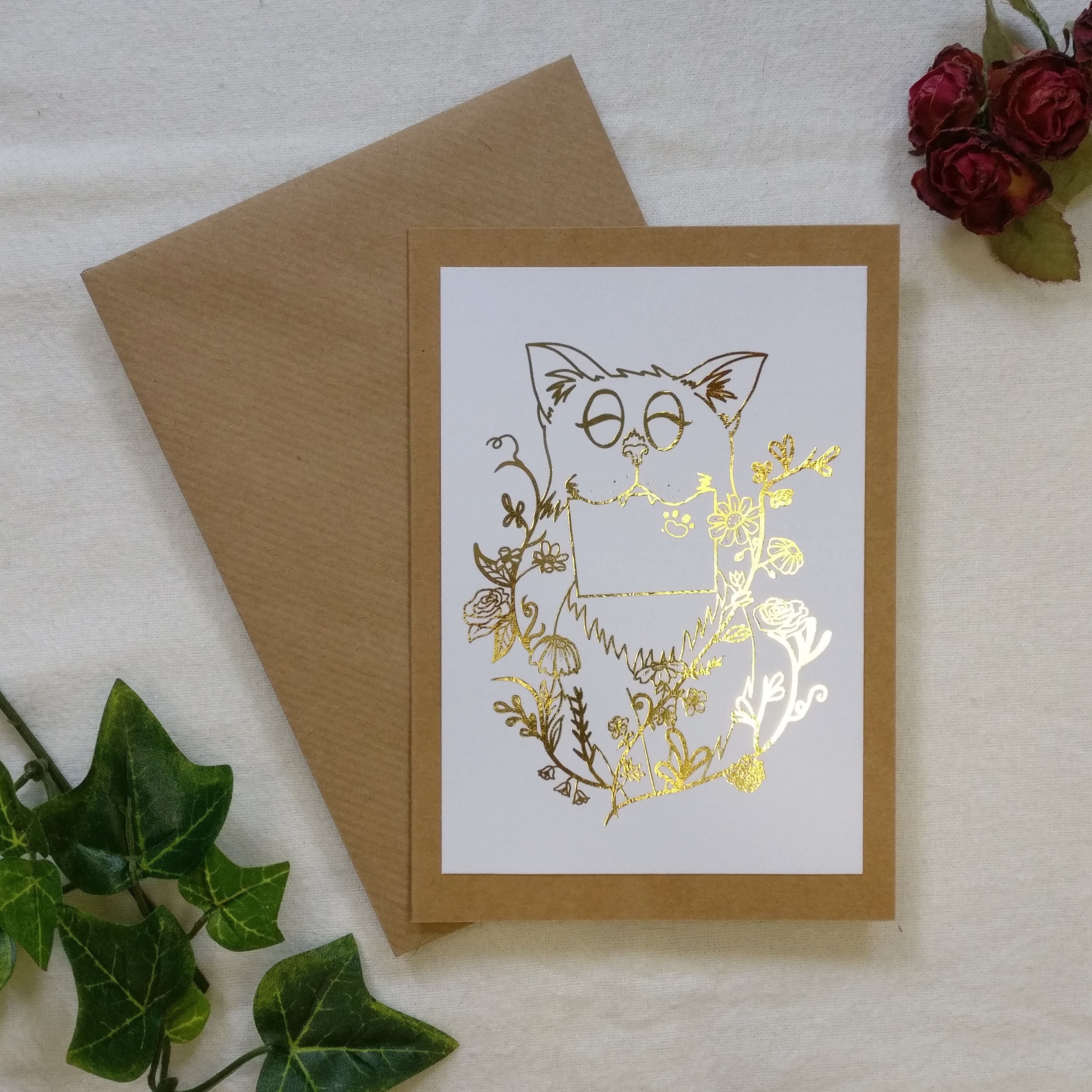 The Cat Mail card with gold foil.