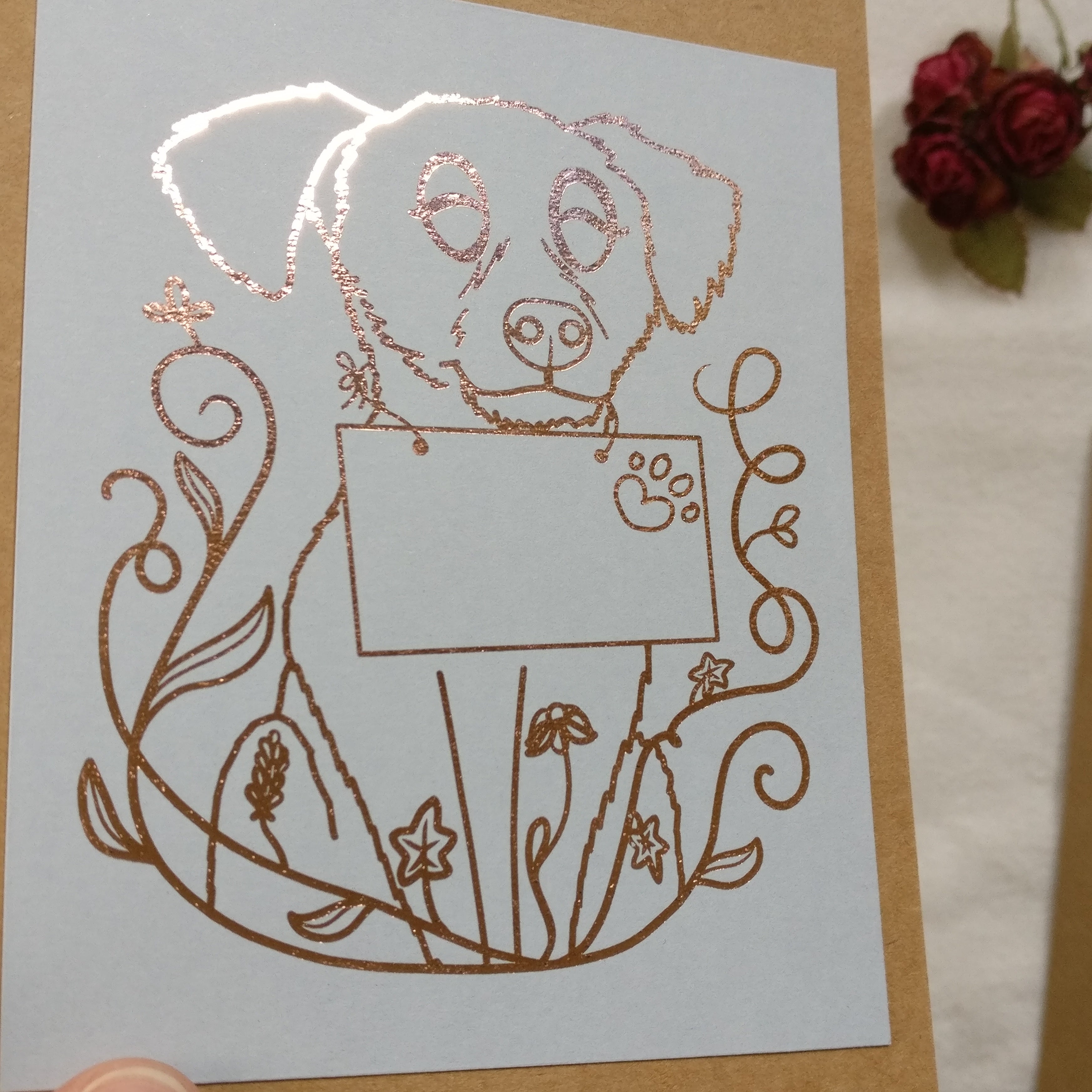 The Dog Mail card with rose-gold foil.